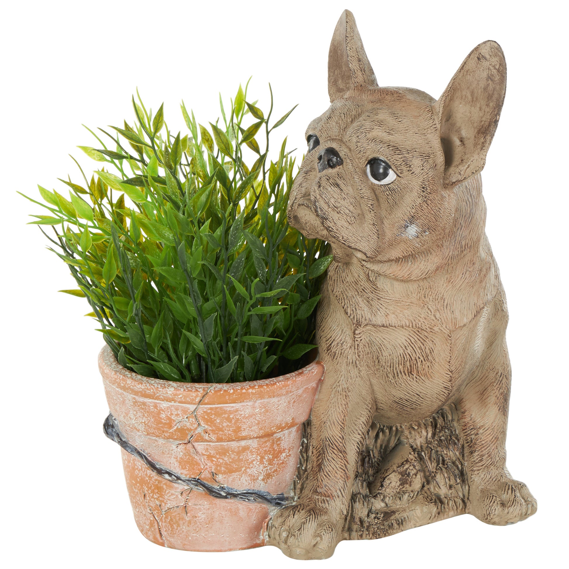 Dog Brown Resin Textured Indoor Outdoor Planter with Antique Pot