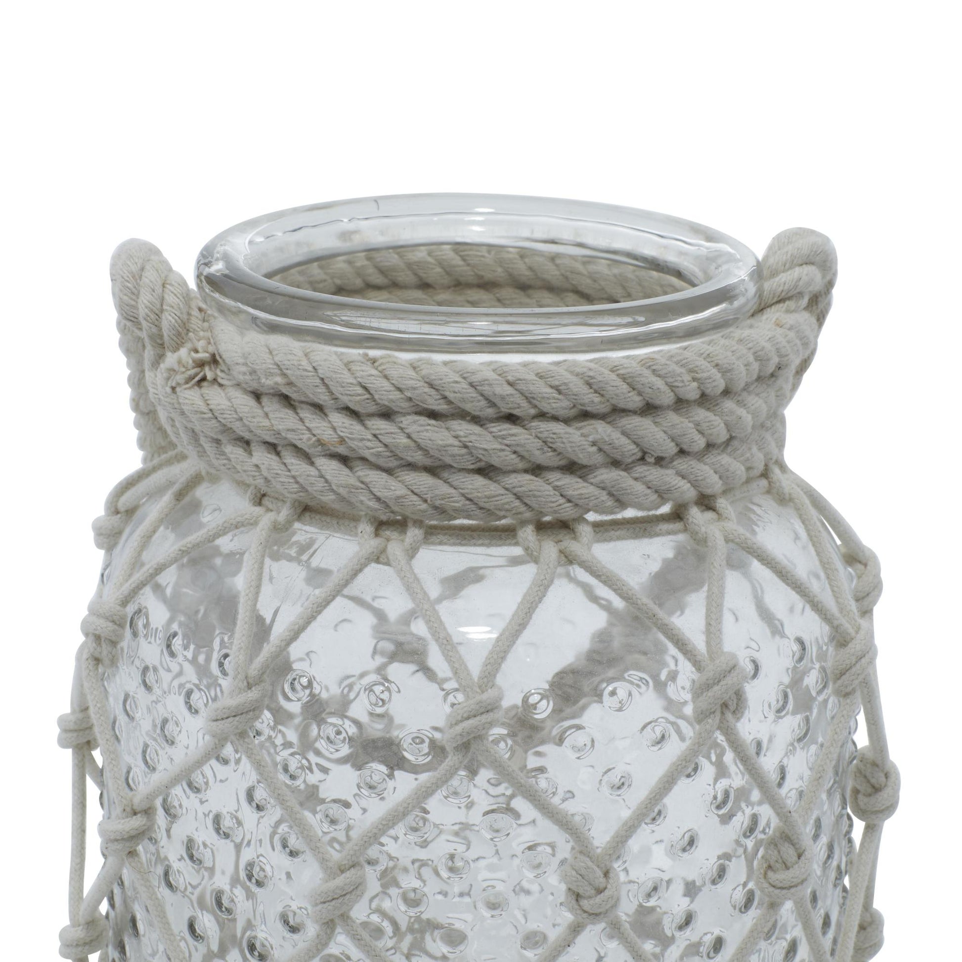 Glass Decorative Indoor Outdoor Candle Lantern with Rope Handle