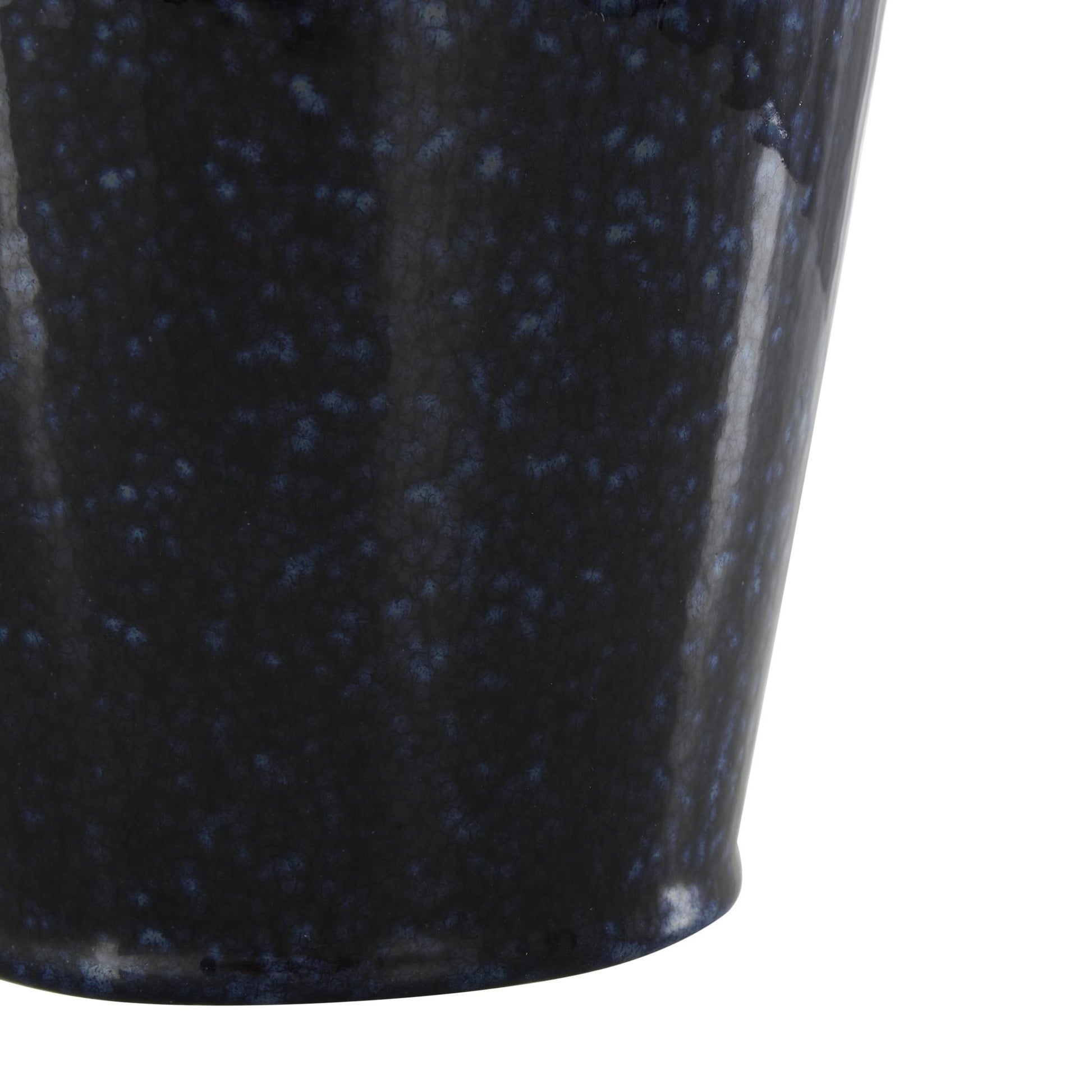 Dark Blue Ceramic Ombre Textured Decorative Vase with Rectangular Handles