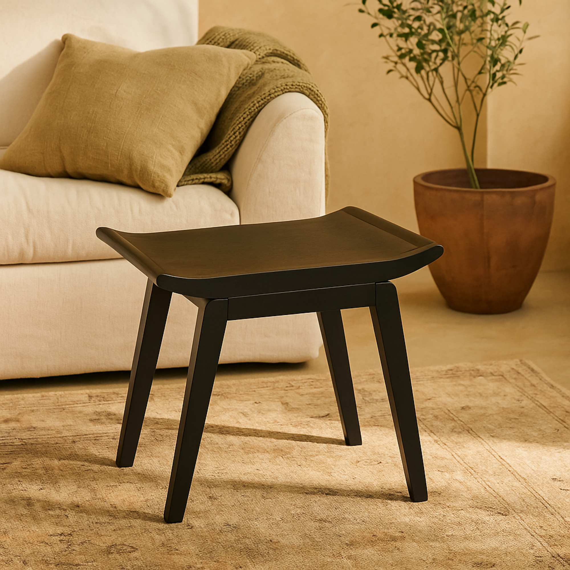 Wood Minimalistic Curved Living Room Stool 19" x 15" x 17"