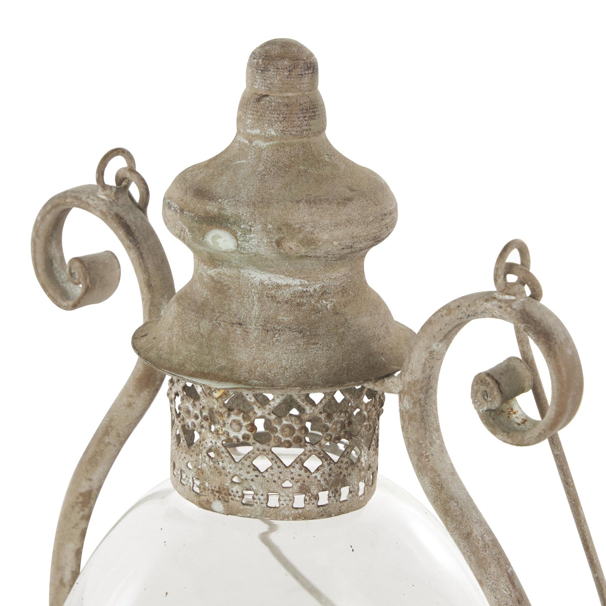 Scroll Bronze Metal Decorative Indoor Outdoor Candle Lantern with Arched Handle