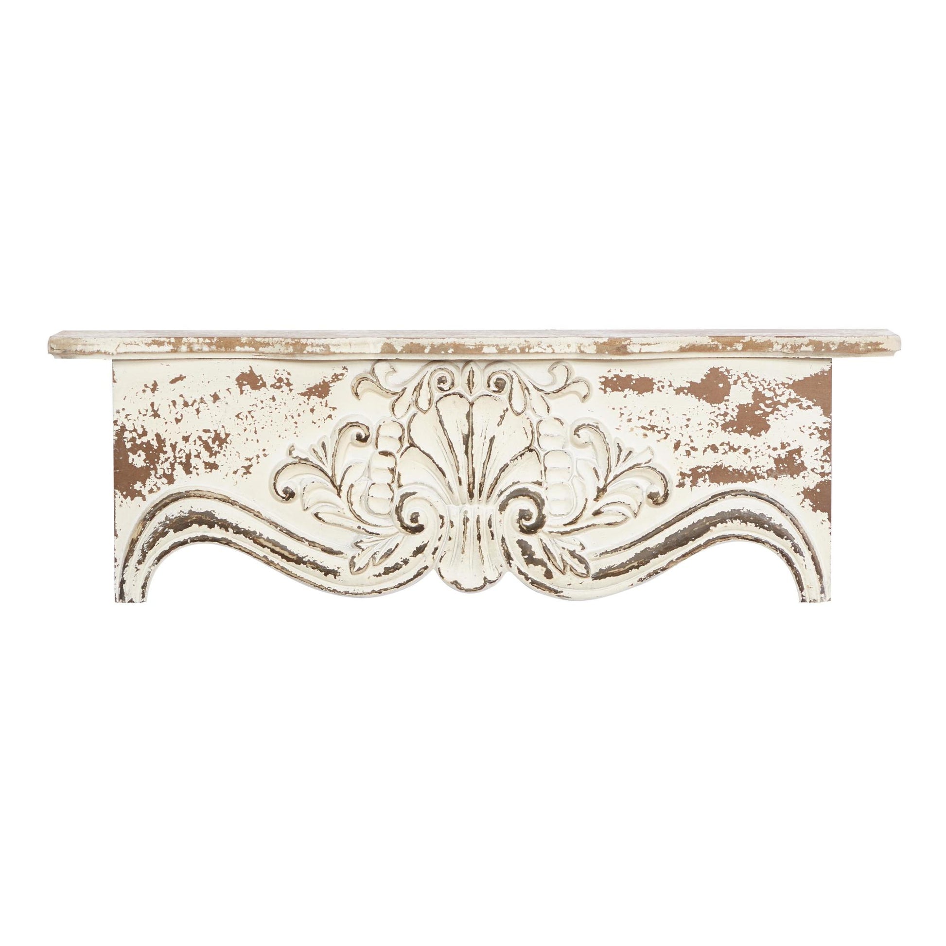 Scroll White Wood Distressed 1 Shelf Room Wall Shelf