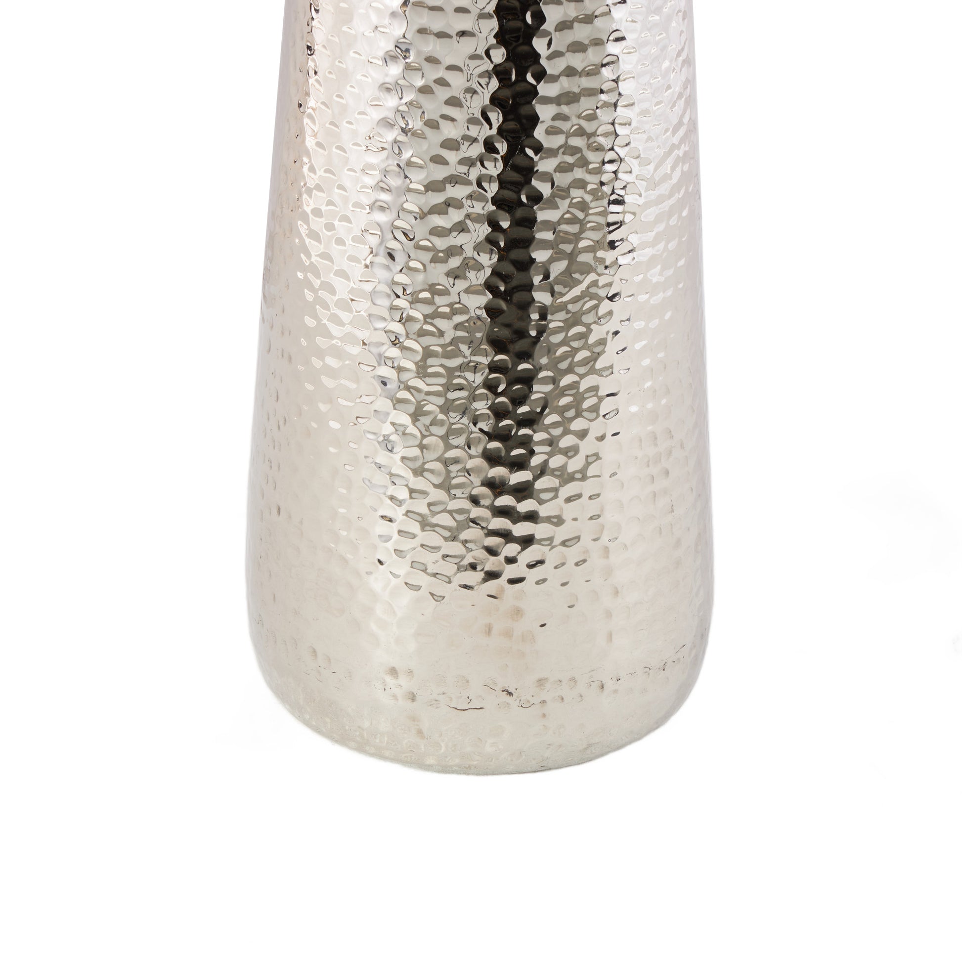 Silver Aluminum Metal Tall Hammered Decorative Vase