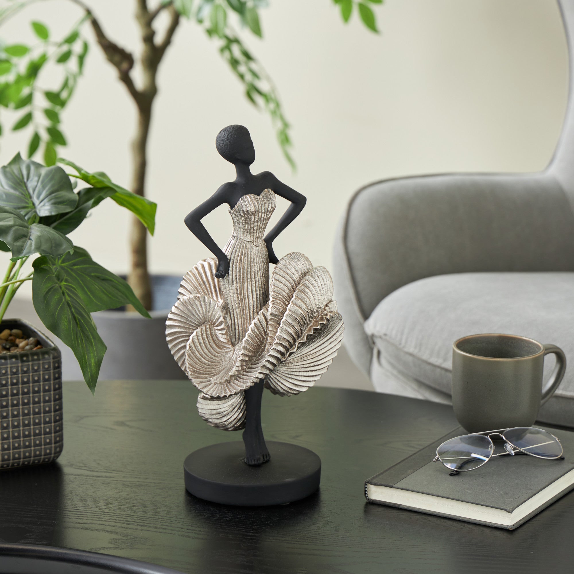 Dancer Black Polyresin Decorative Sculpture with Silver Dress