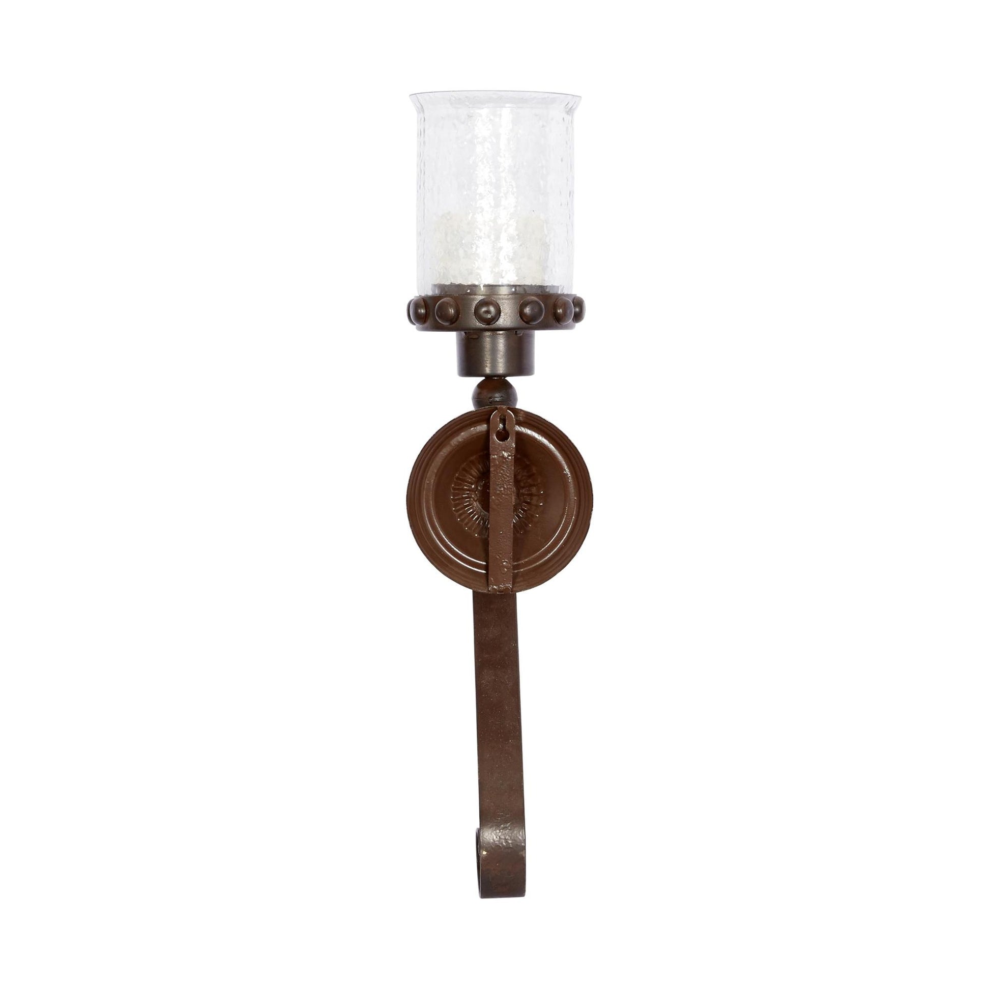 Scroll Brown Metal Studded Pillar Indoor Outdoor Wall Sconce