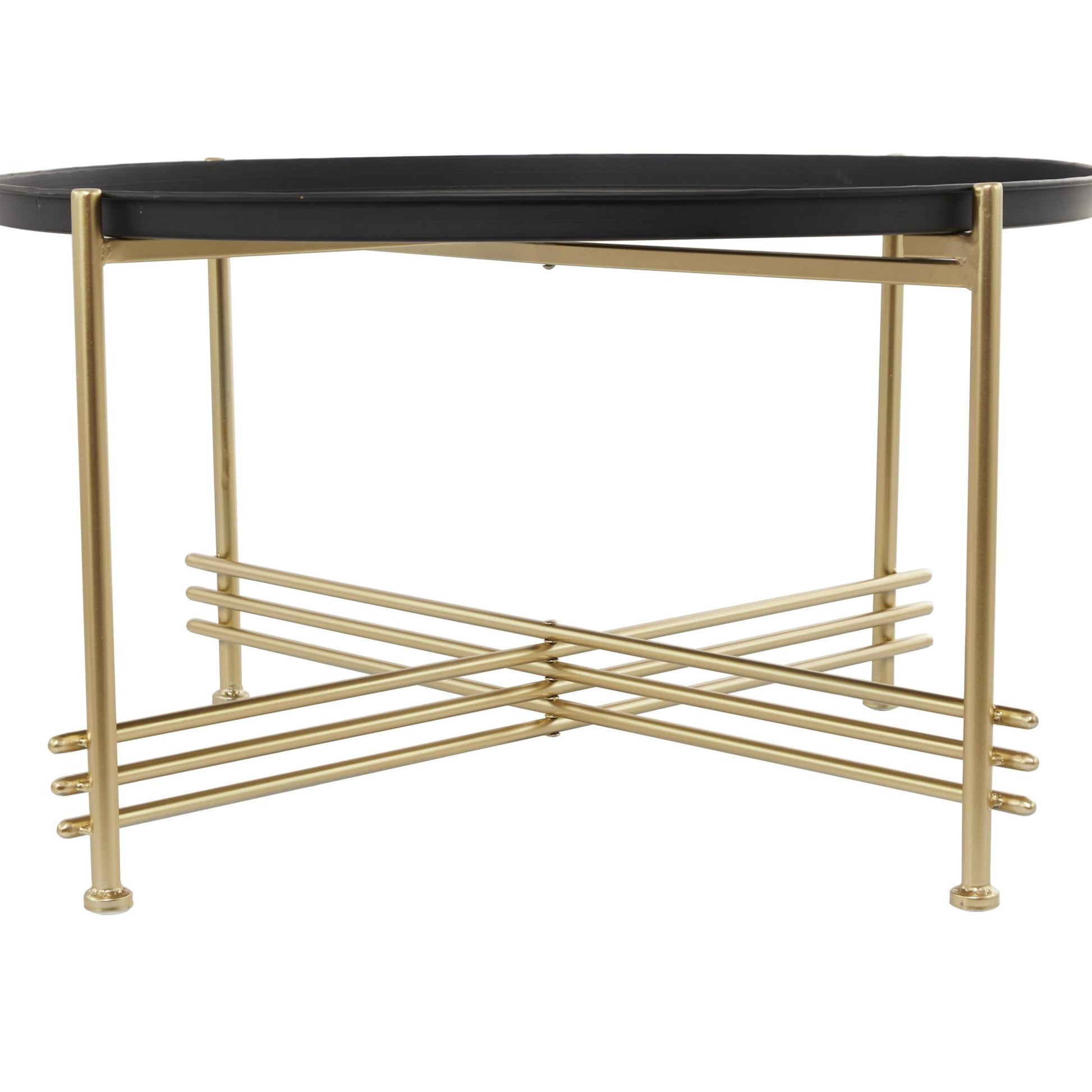 Black Metal Tray Top Living Room Coffee Table with Gold X-Shaped Base