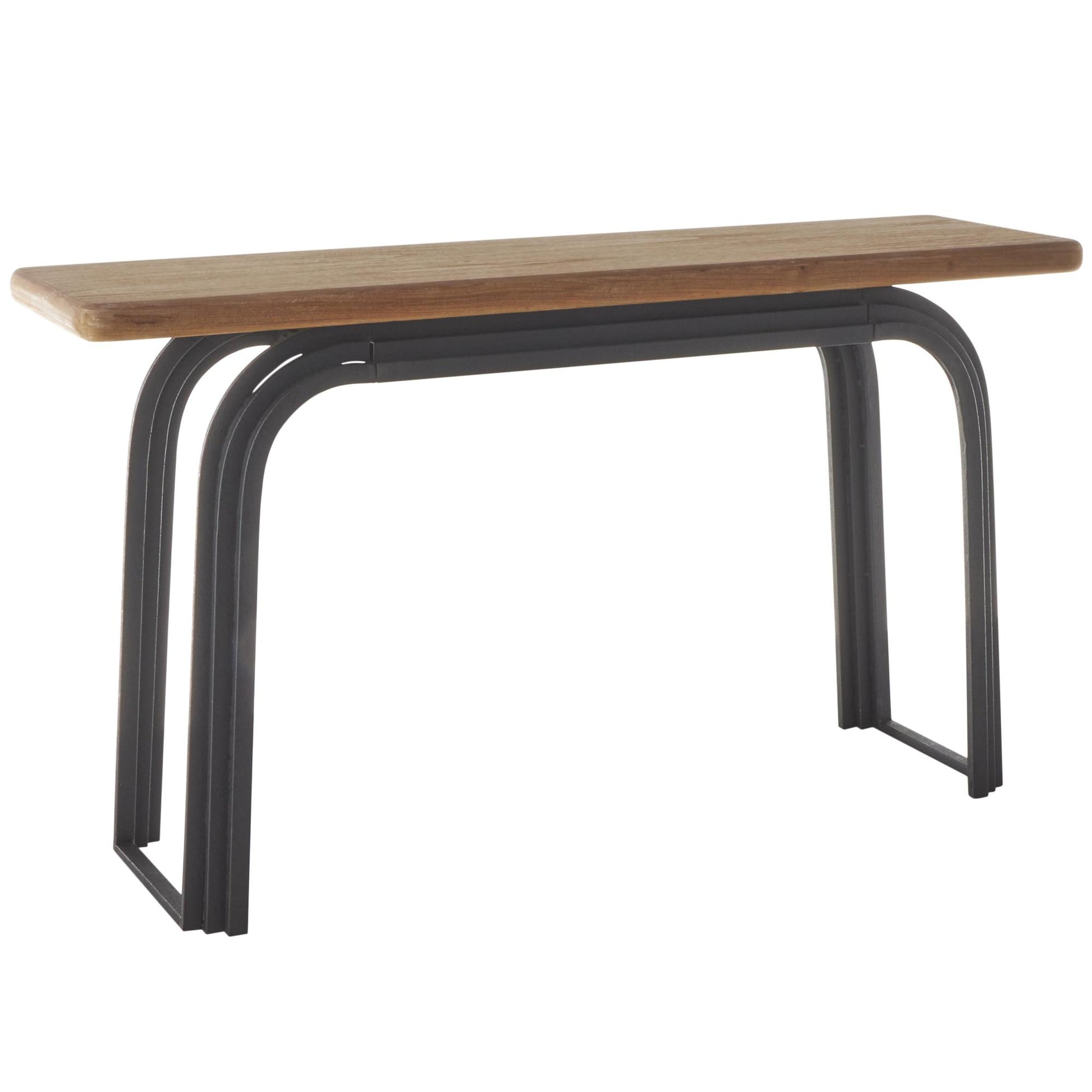 Black Metal Layered Arch Living Room Console Table with Brown Tabletop
