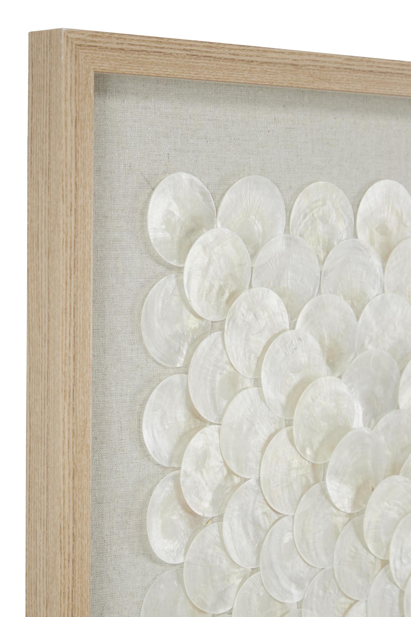 Set of 2 Geometric Cream Shell Handmade Overlapping Shells Home Shadow Box with Canvas Backing