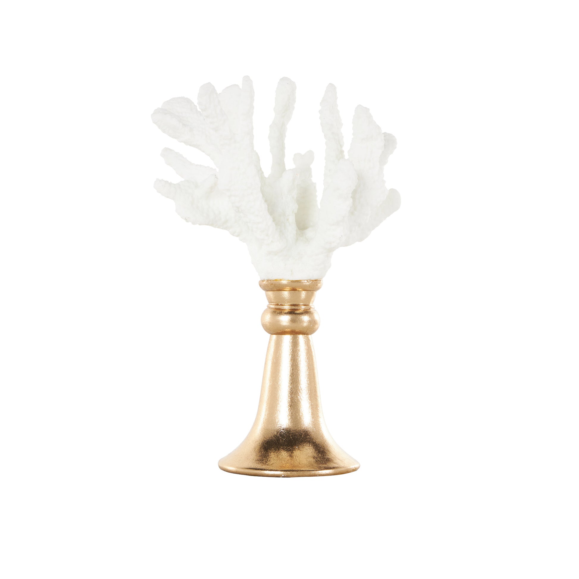 Coral White Resin Textured Decorative Sculpture with Round Copper Base