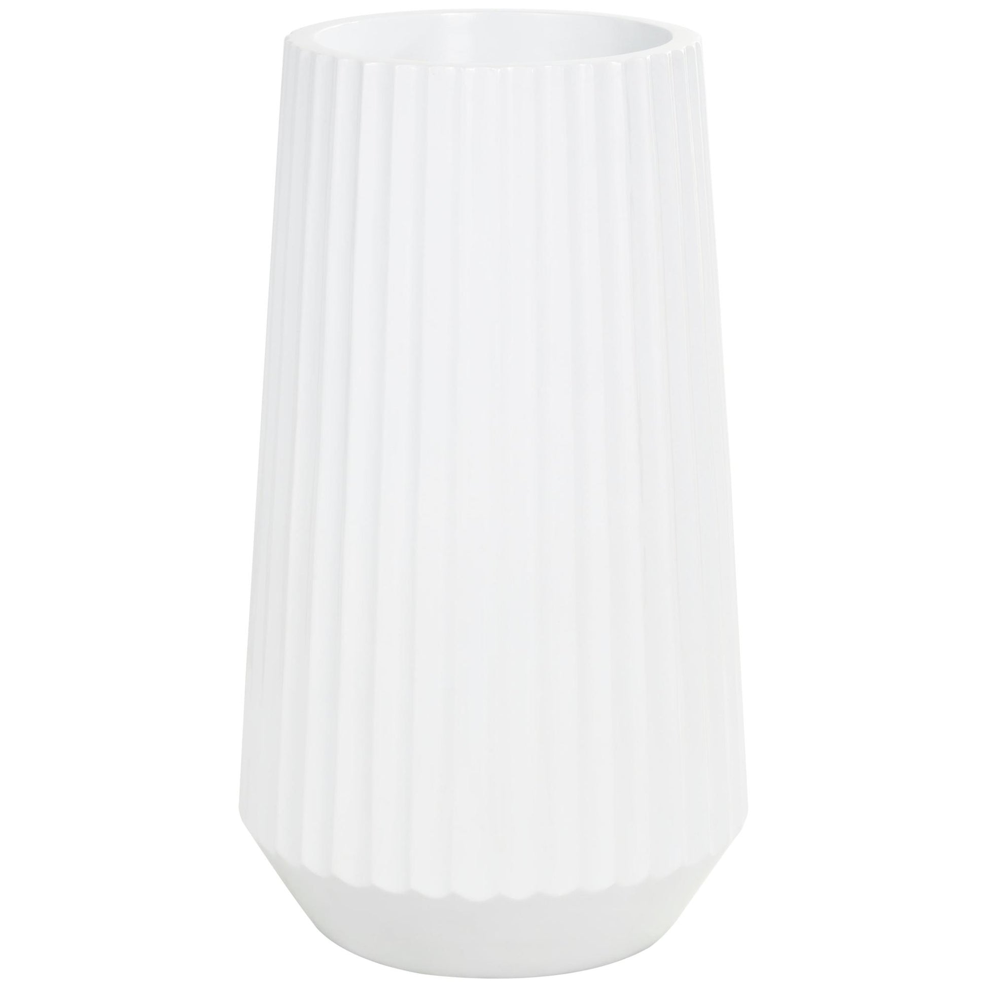 White Resin Large Ribbed Floor Decorative Vase