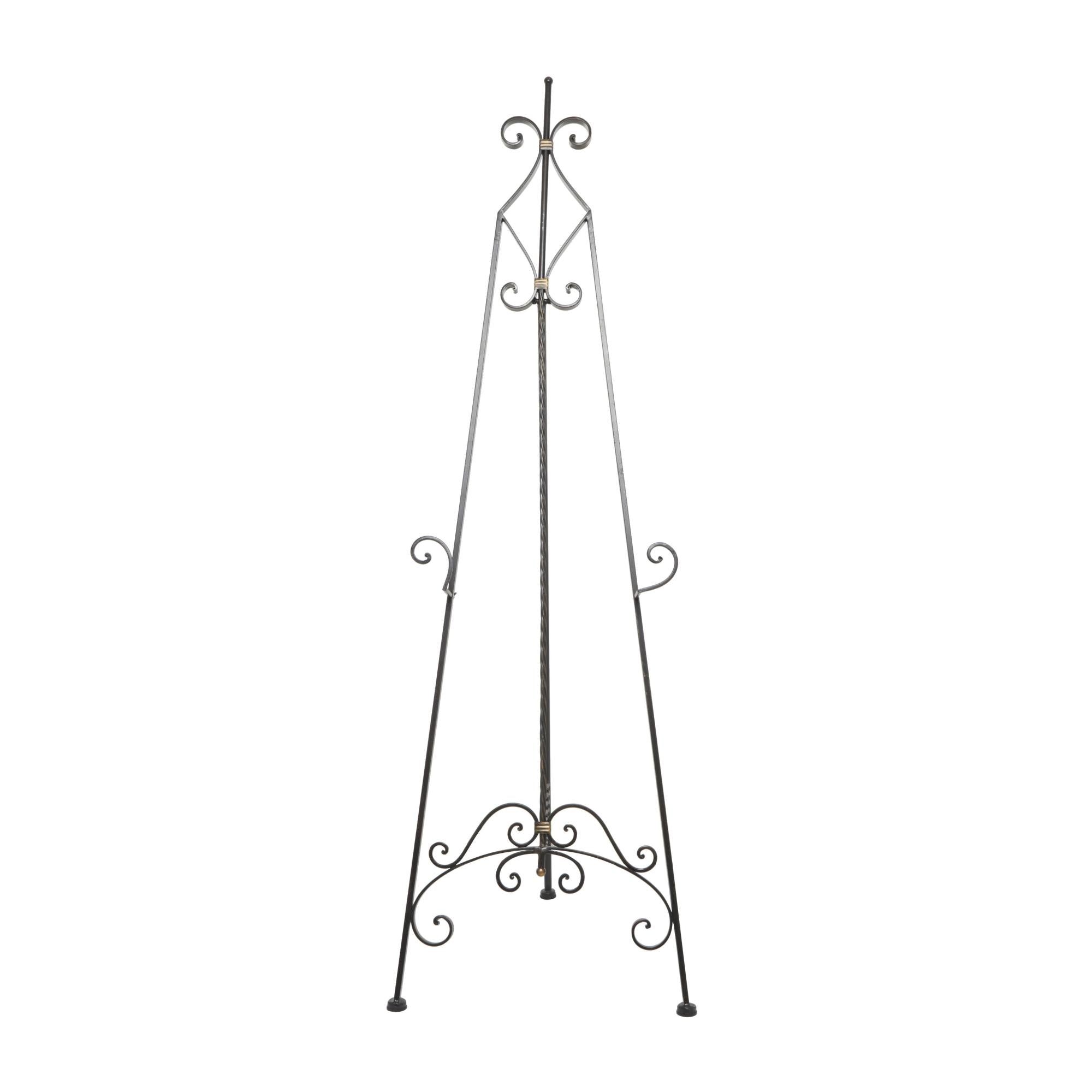 Scroll Black Metal Tall Adjustable Display Easel with Gold Accents