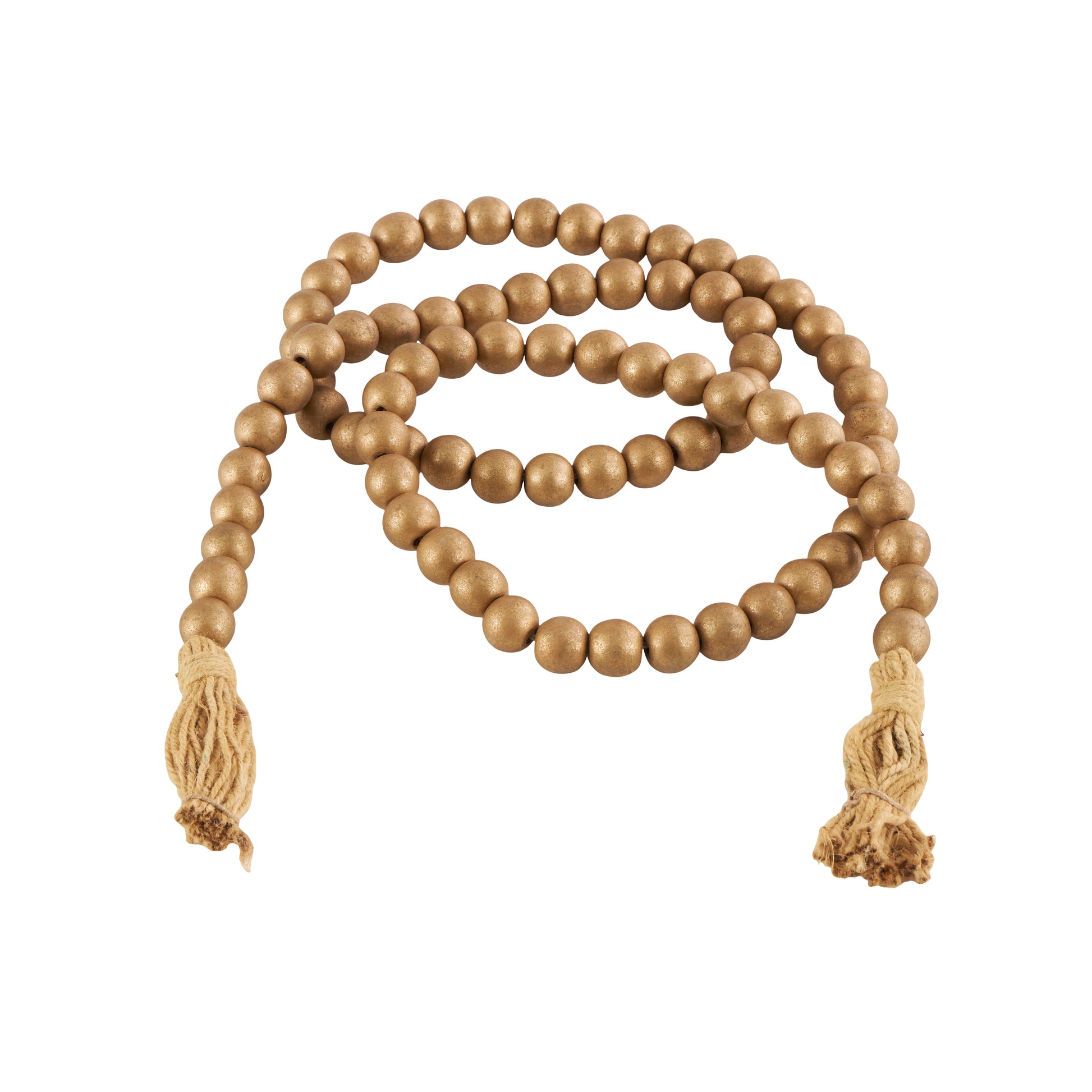 Mango Wood Handmade Round Long Carved Beaded Garland with Tassel