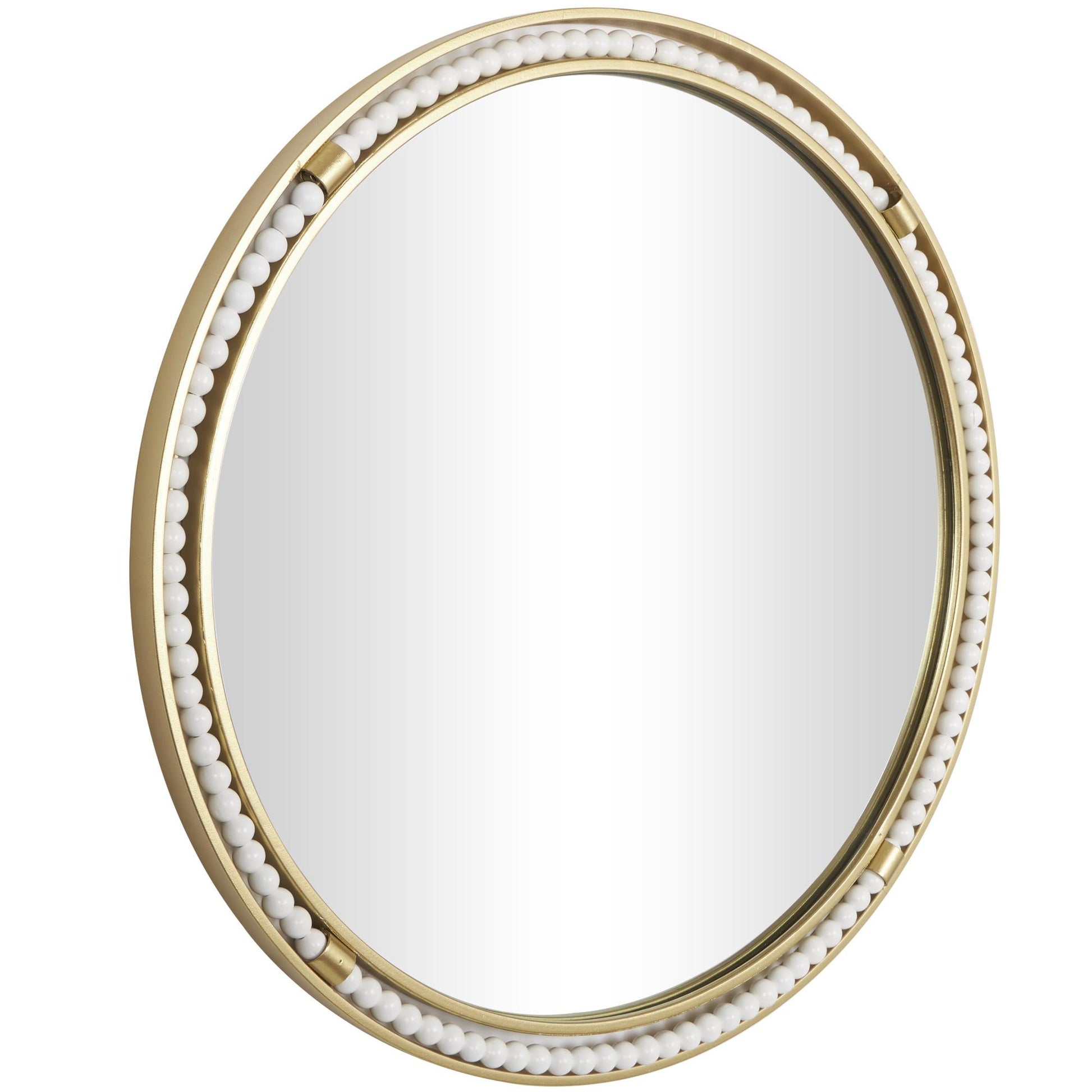 Gold Metal Room Wall Mirror with White Wood Beading