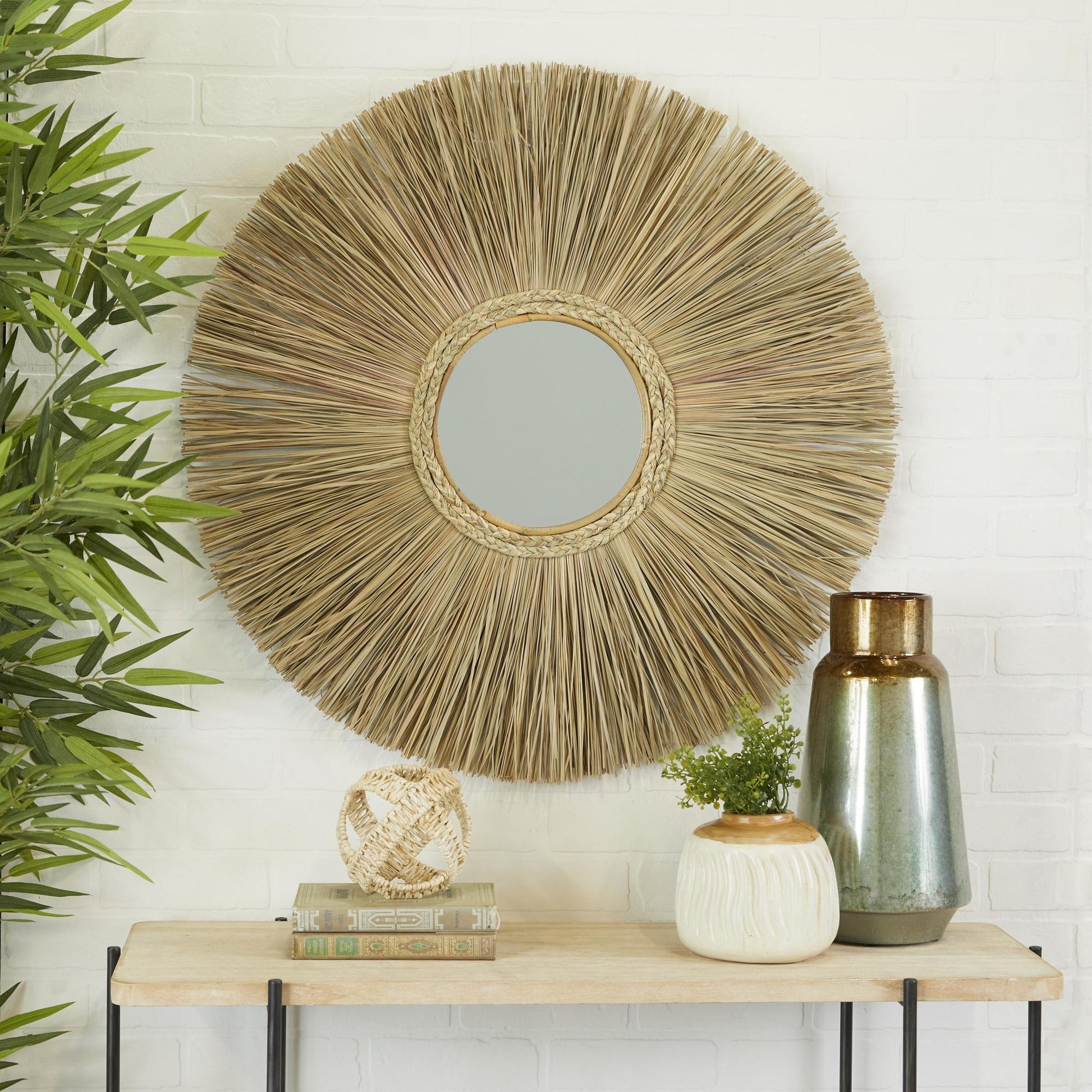 Starburst Brown Wood Room Wall Mirror