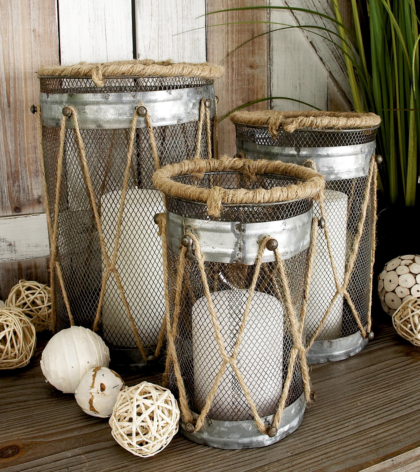 Set of 3 Silver Metal Decorative Indoor Outdoor Candle Lantern
