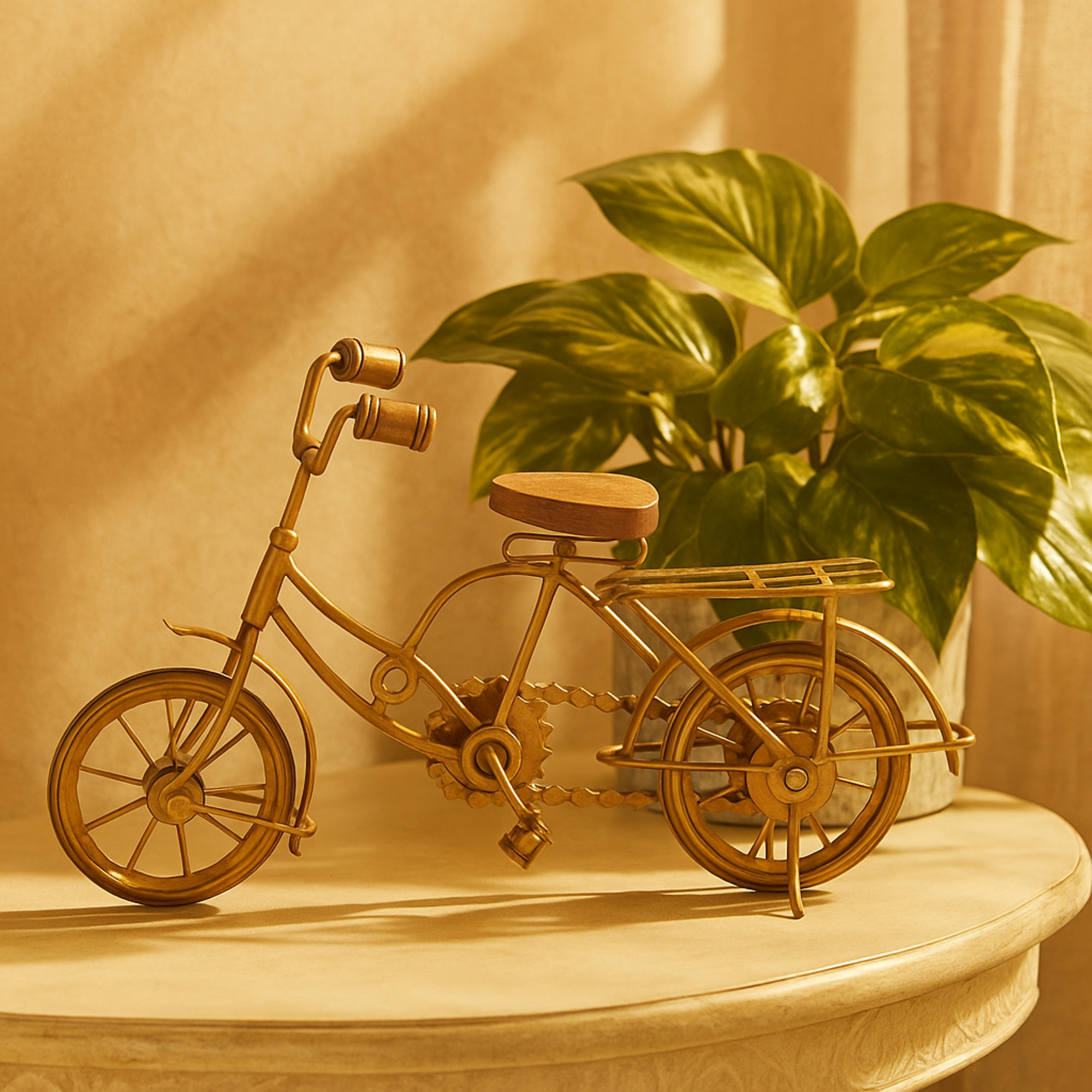 Bike Gold Metal Decorative Sculpture with Wood Accents