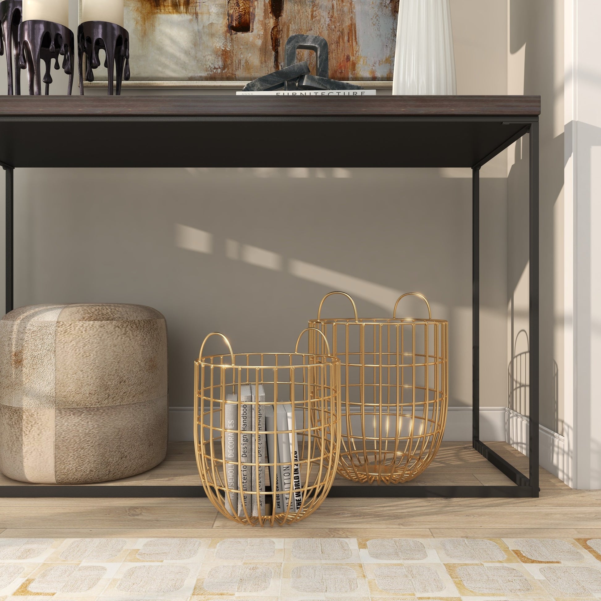 Set of 2 Metal Decorative and Functional Storage Basket with Arched Handles Set of 2 13", 11"W