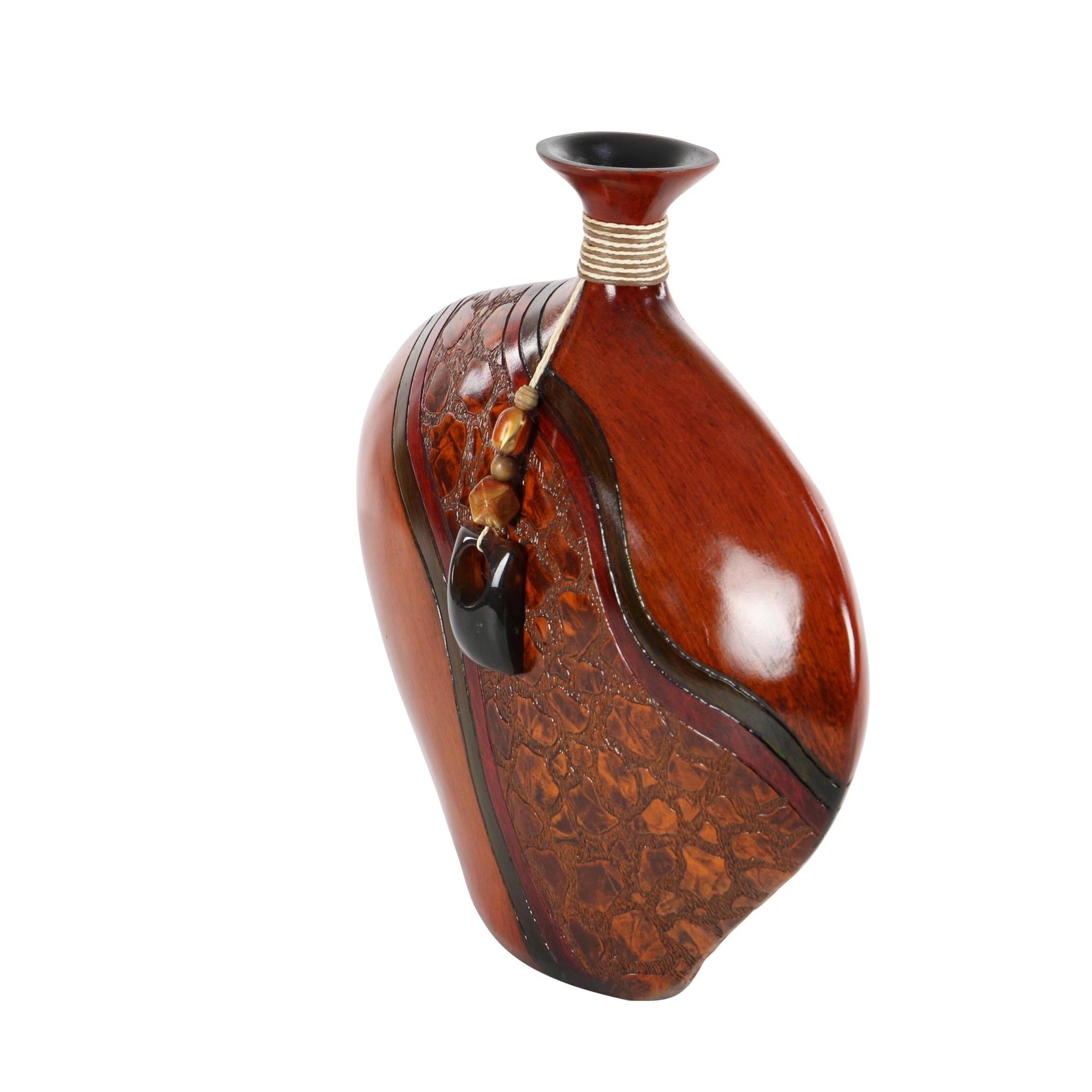 Abstract Brown Polystone Decorative Vase with Embossed Details