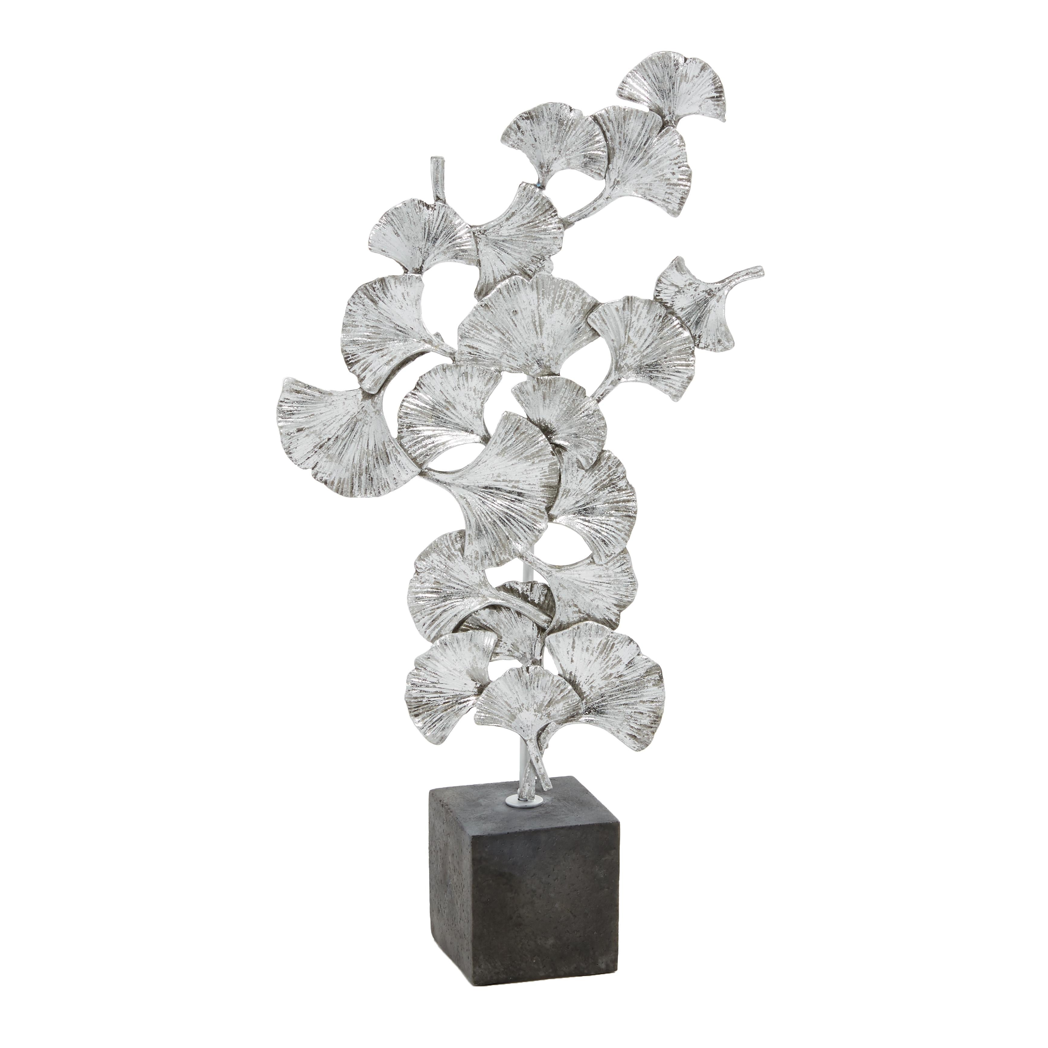 Floral Polystone Handmade Decorative Sculpture with Black Block Base