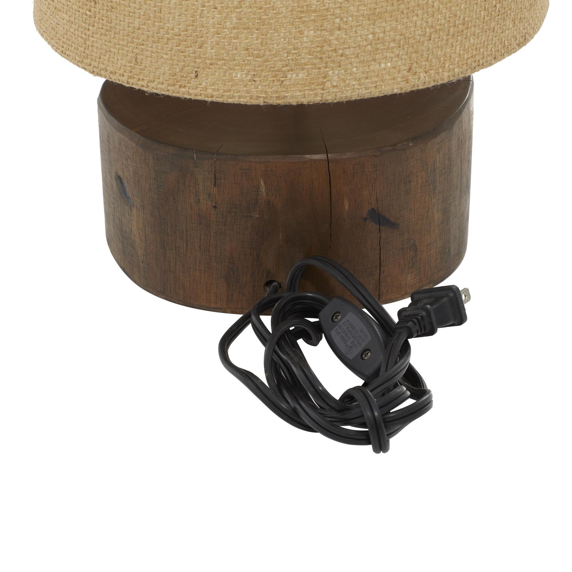 Dark Brown Wood Room Table Lamp with Jute Shade