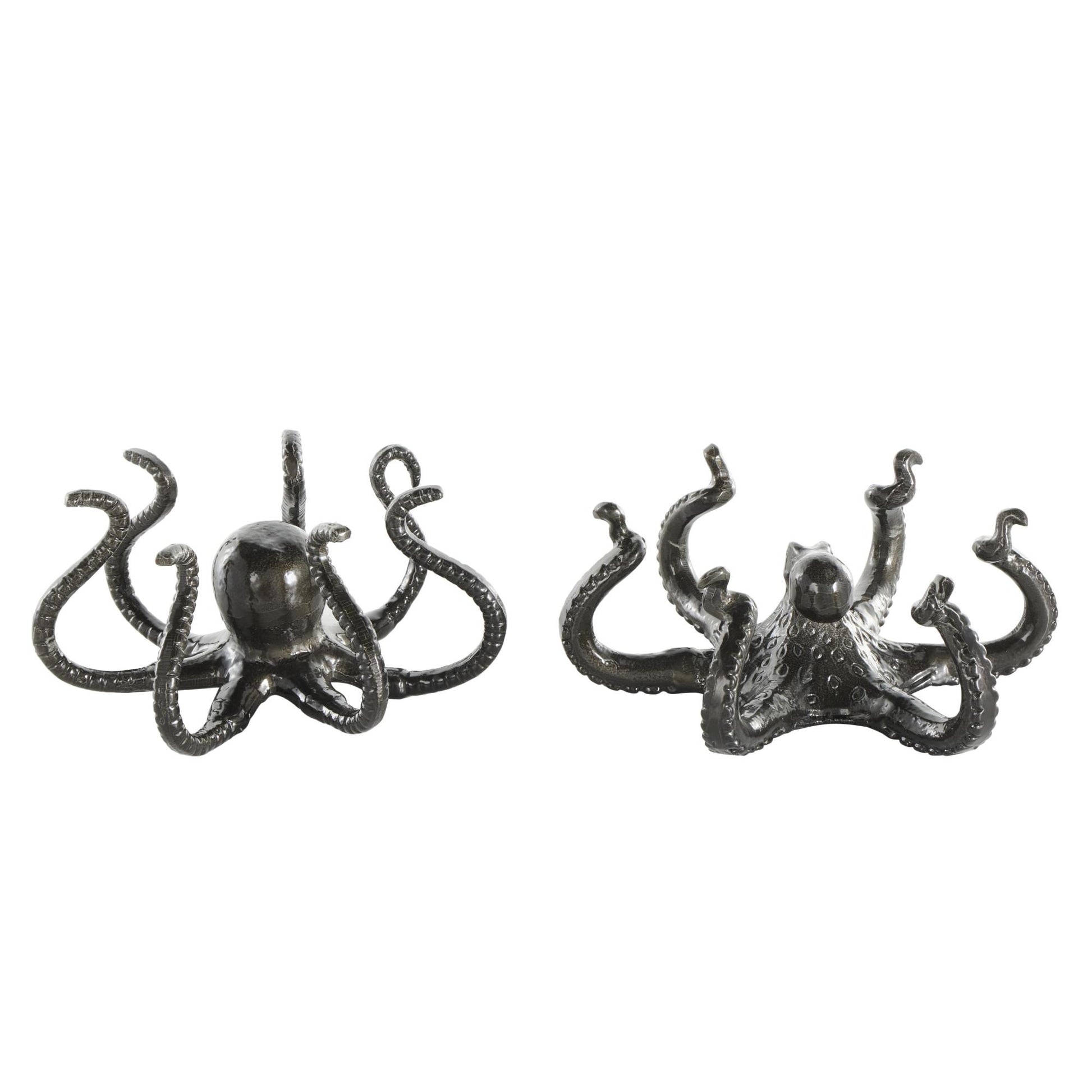 Set of 2 Octopus Black Aluminum Metal Decorative Sculpture with Splayed Arms
