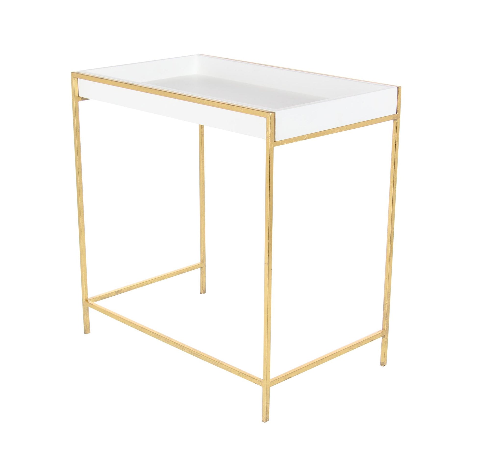 Set of 2 Geometric White Wooden Nesting Tray Top Side End Accent Table with Gold Metal Legs