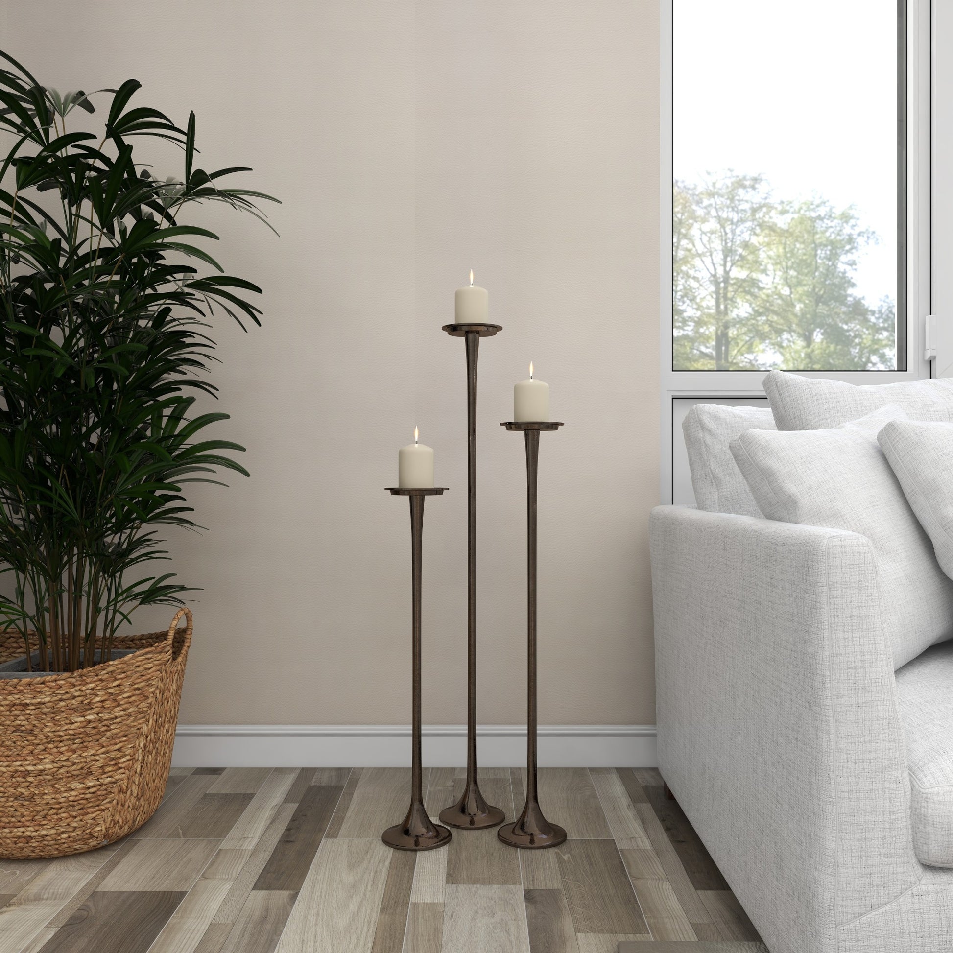 Set of 3 Aluminum Metal Tall Decorative Candle Holder