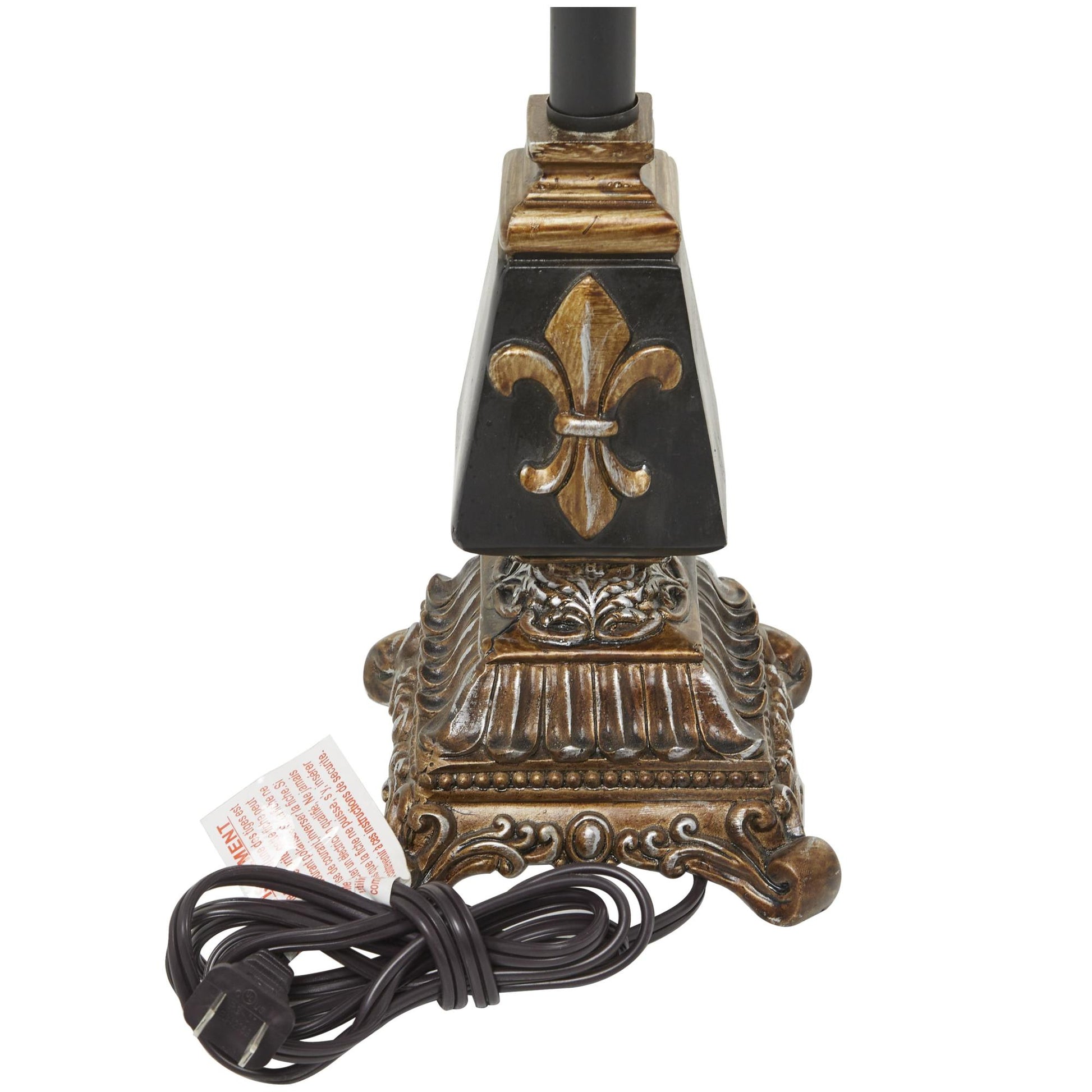 Fleur De Lis Black Polystone Hand Painted Antique Style Room Buffet Lamp