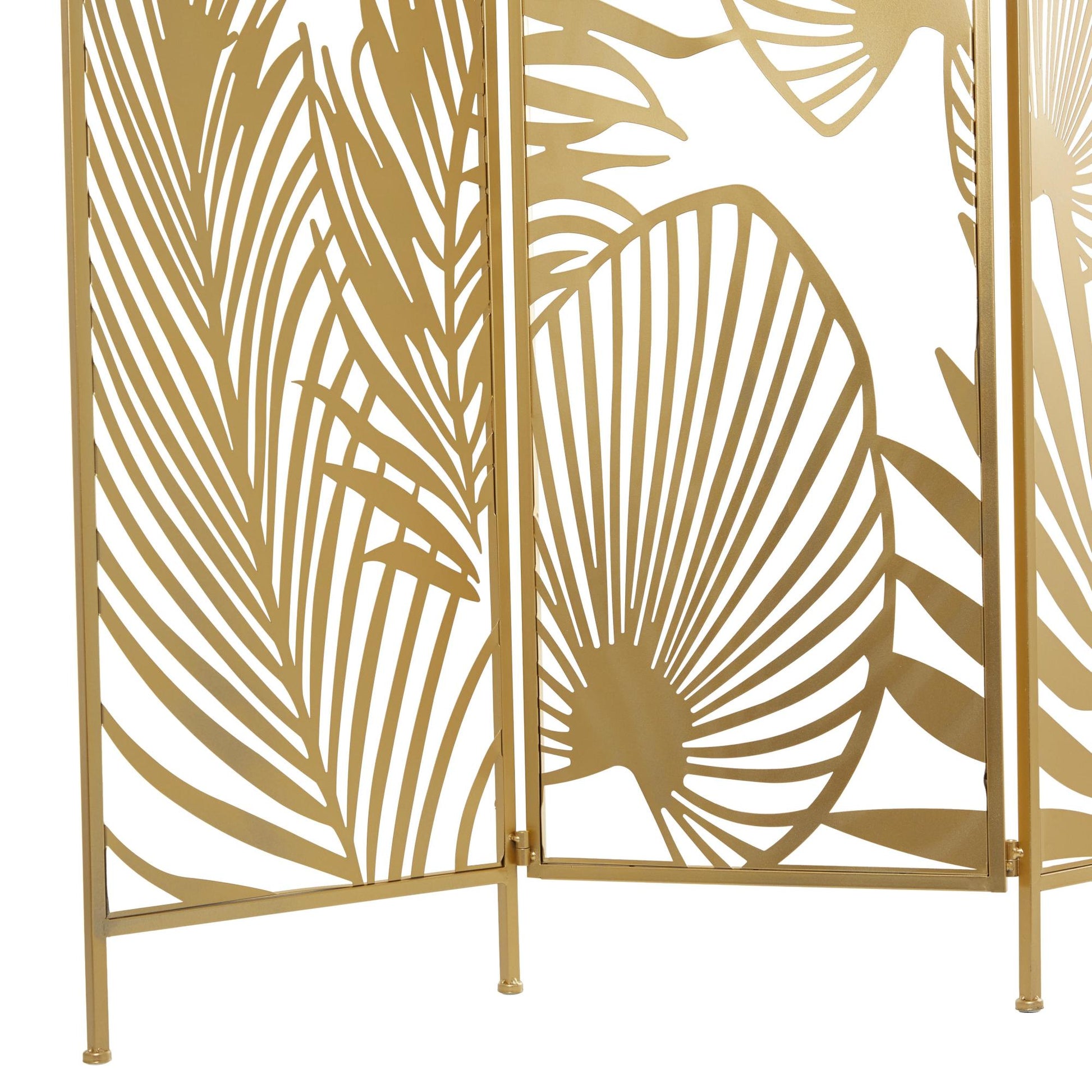 Leaf Gold Metal Foldable Partition Cutout Palm Leaf 3 Panel Partition Room Divider Screen