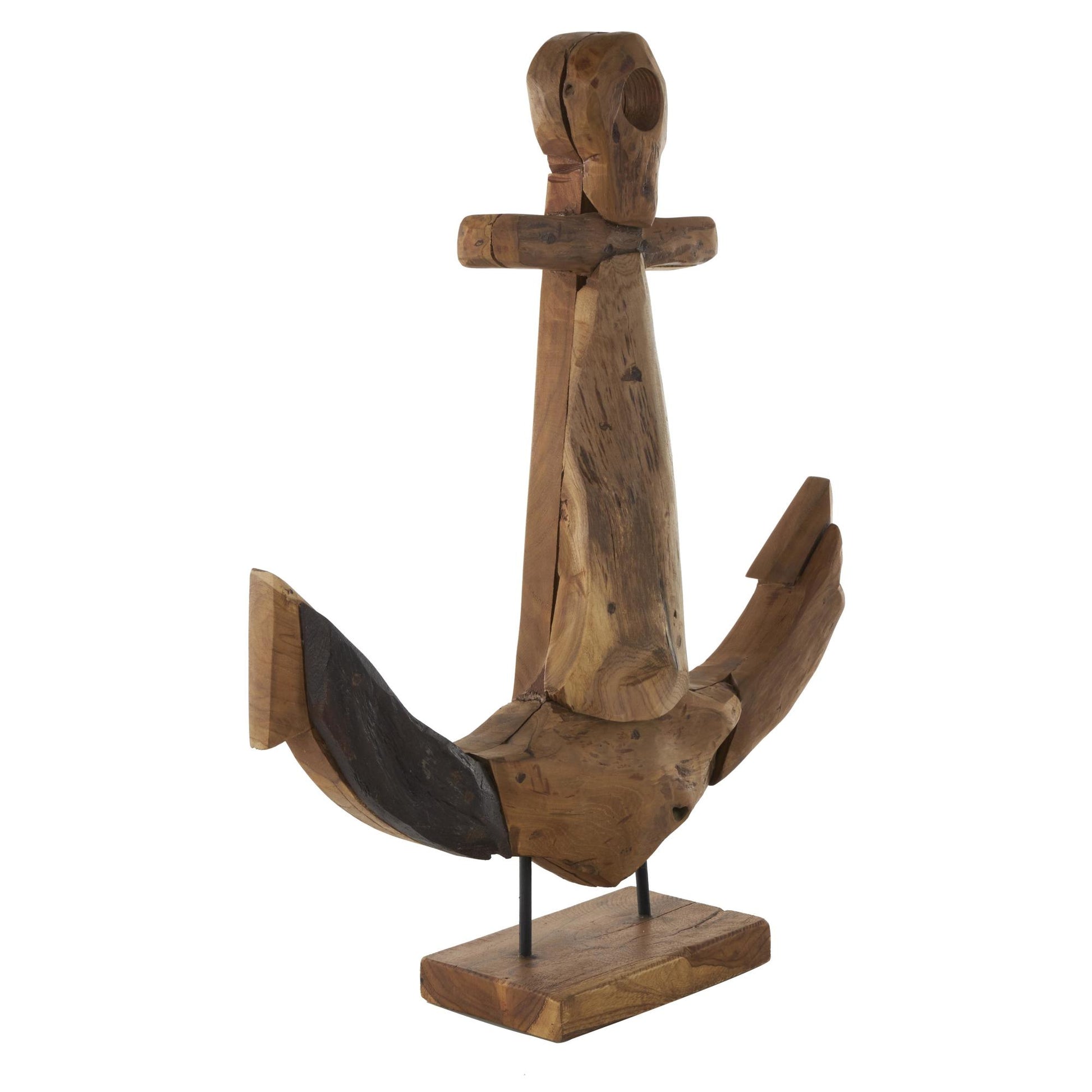 Anchor Brown Teak Wood Handmade Decorative Sculpture with Mosaic Live Edge Pieces