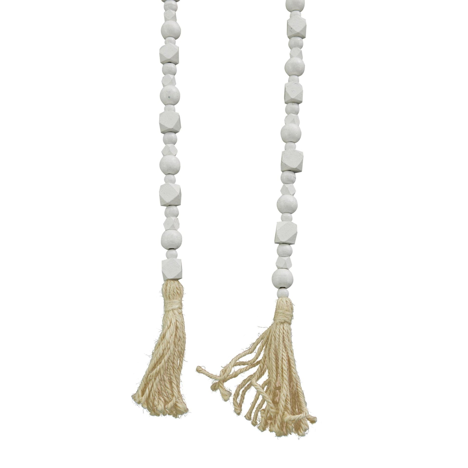 Mango Wood Handmade Hexagon Carved Geometric Long Beaded Garland with Tassel