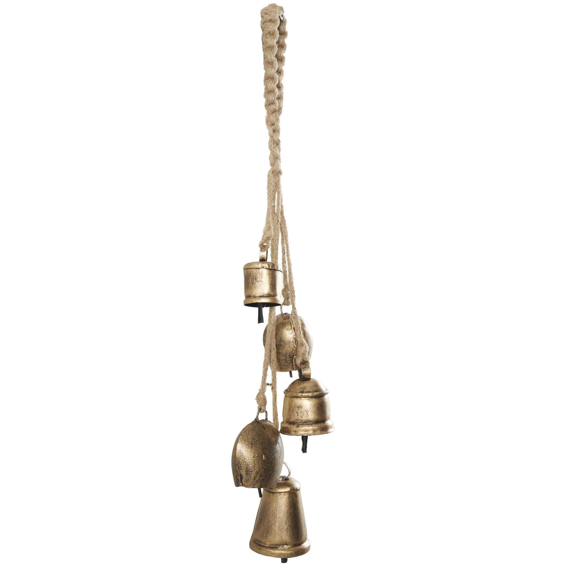 Metal Cascading Cluster Indoor Outdoor Decorative Cow Bells with Jute Hanging Rope