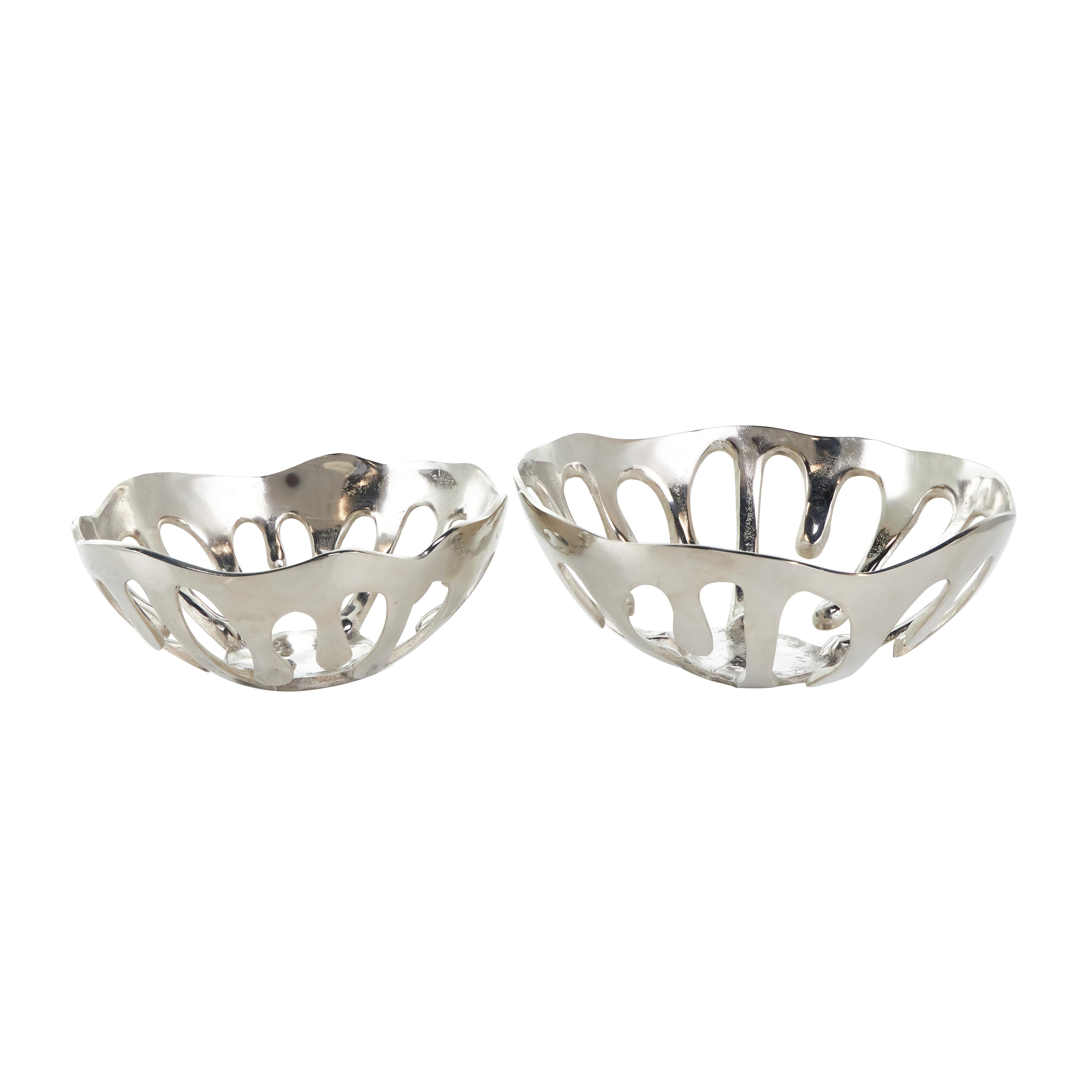Set of 2 Abstract Aluminum Metal Drip Large Decorative Bowl with Melting Designed Body