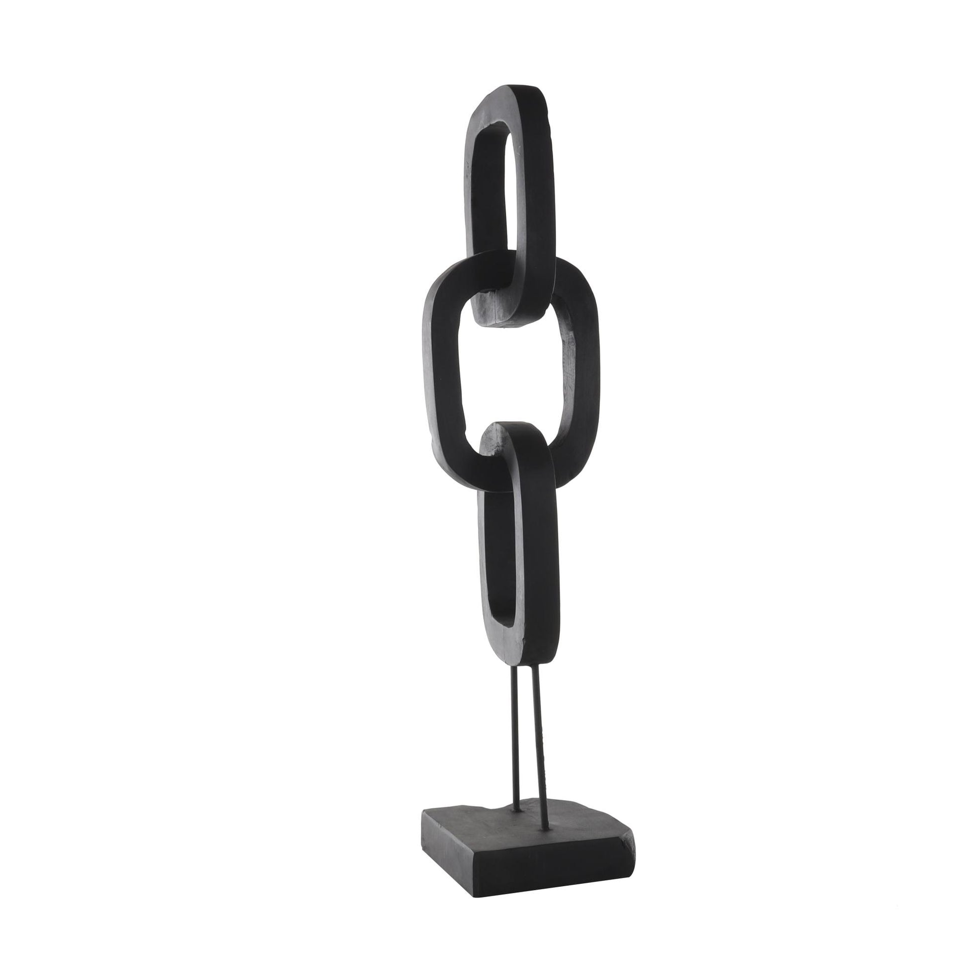 Chain Black Teak Wood Tall 3 Link Decorative Sculpture with Stand