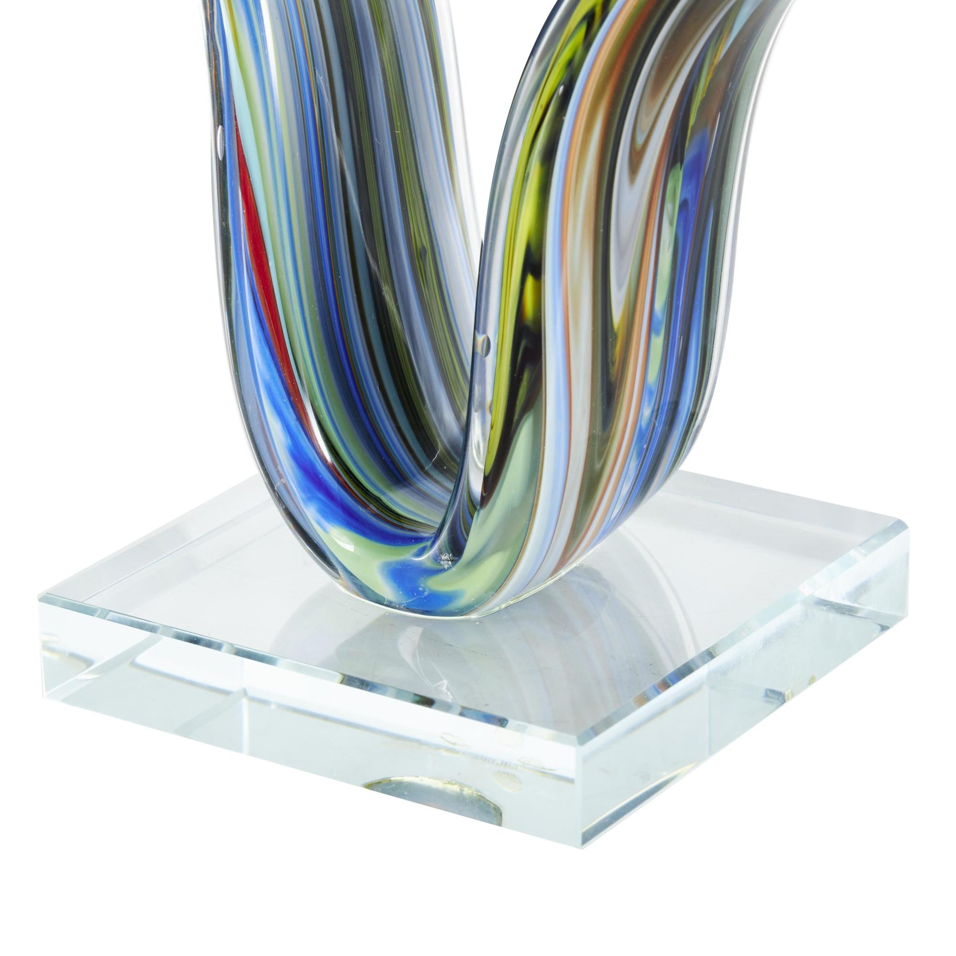 Abstract Multi Colored Glass Wave Decorative Sculpture with Clear Base