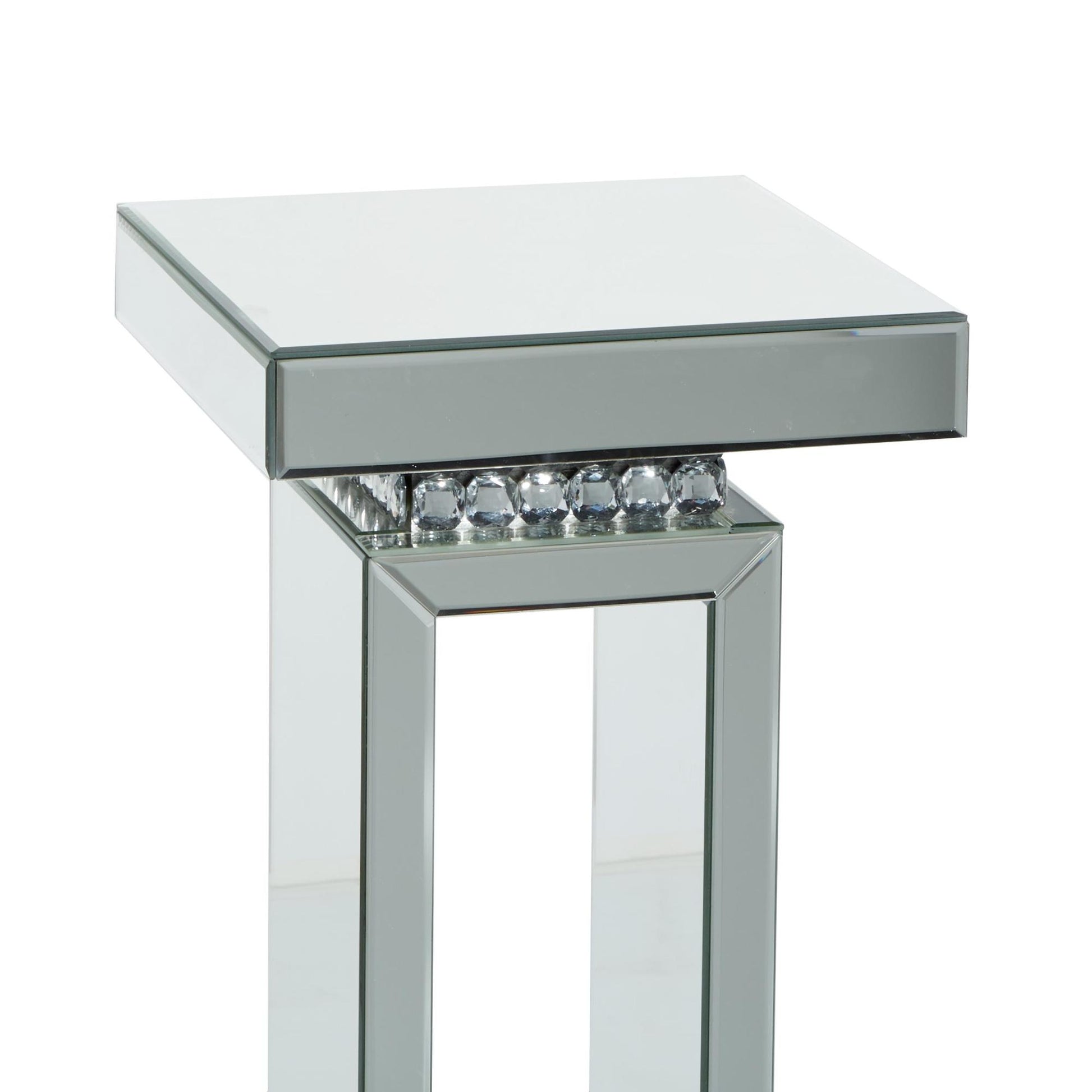 Silver Glass Mirrored Side End Pedestal Table