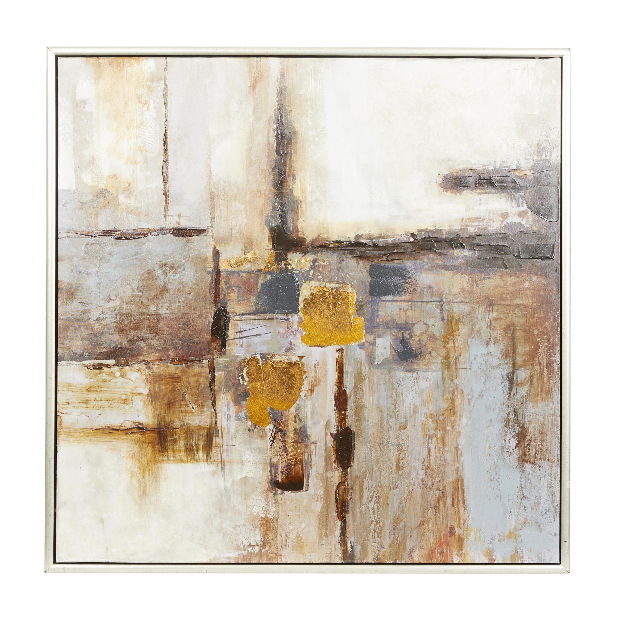 Abstract Brown Canvas Living Room Framed Wall Art with Silver Frame