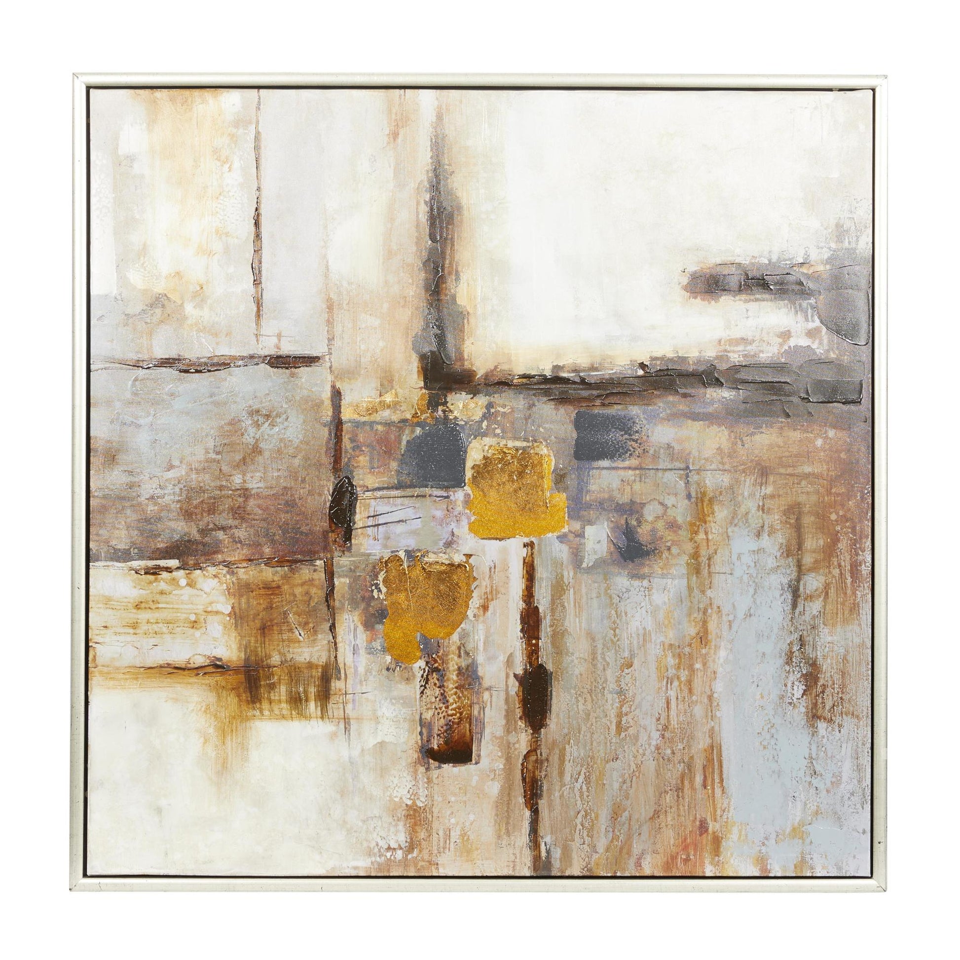 Abstract Brown Canvas Living Room Framed Wall Art with Silver Frame