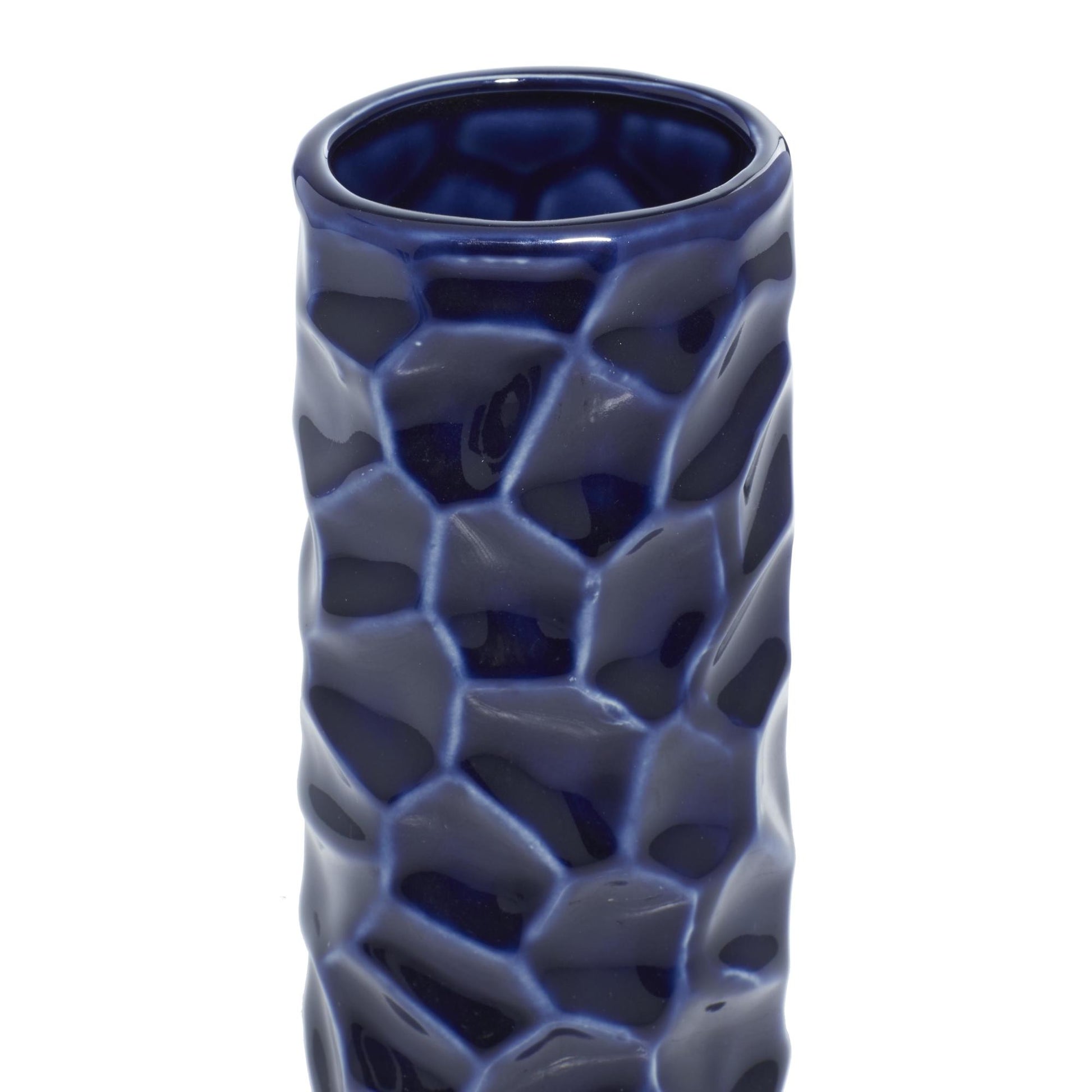 Set of 3 Dark Blue Ceramic Decorative Vase with Varying Patterns