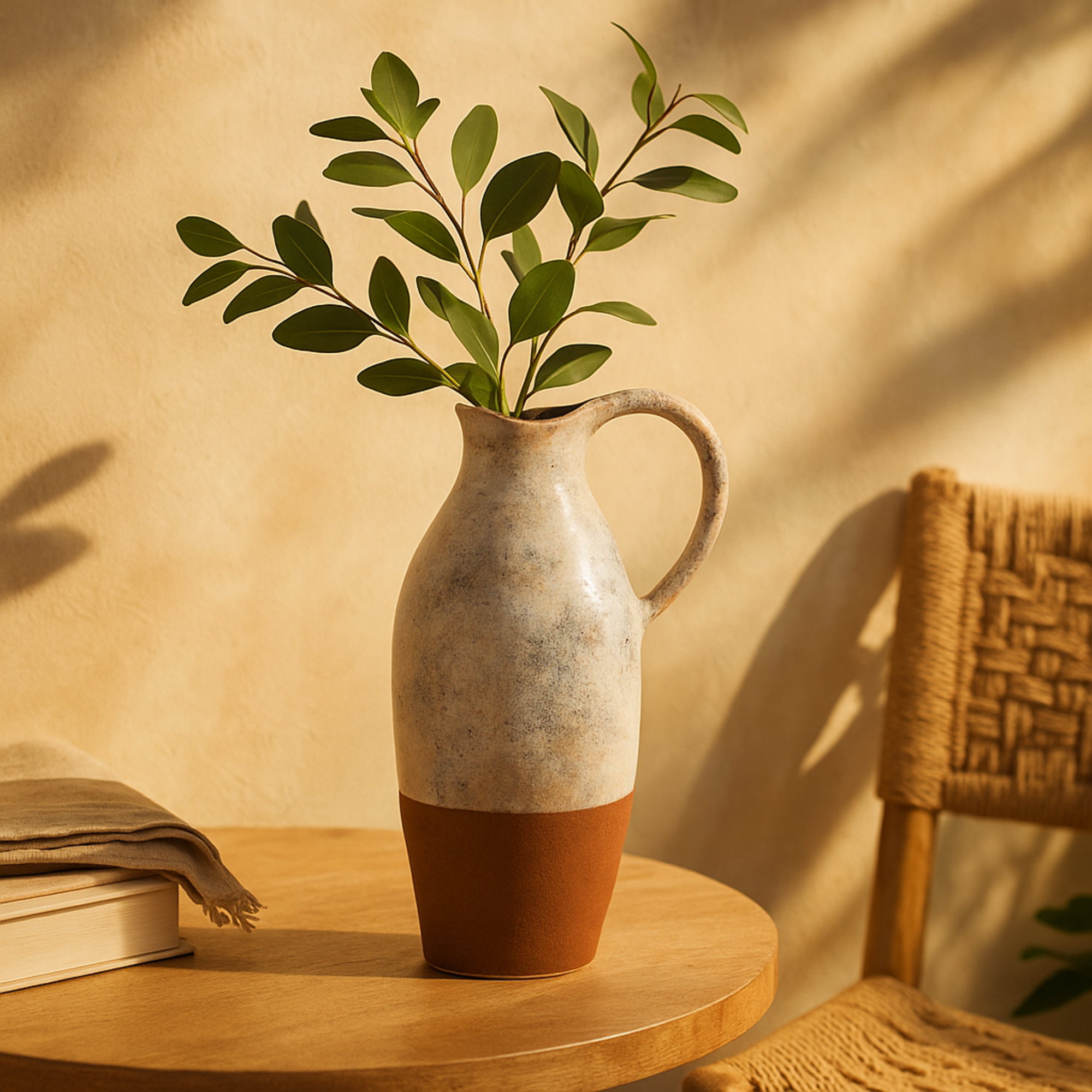 White Ceramic Handmade Decorative Vase with Terracotta Accents