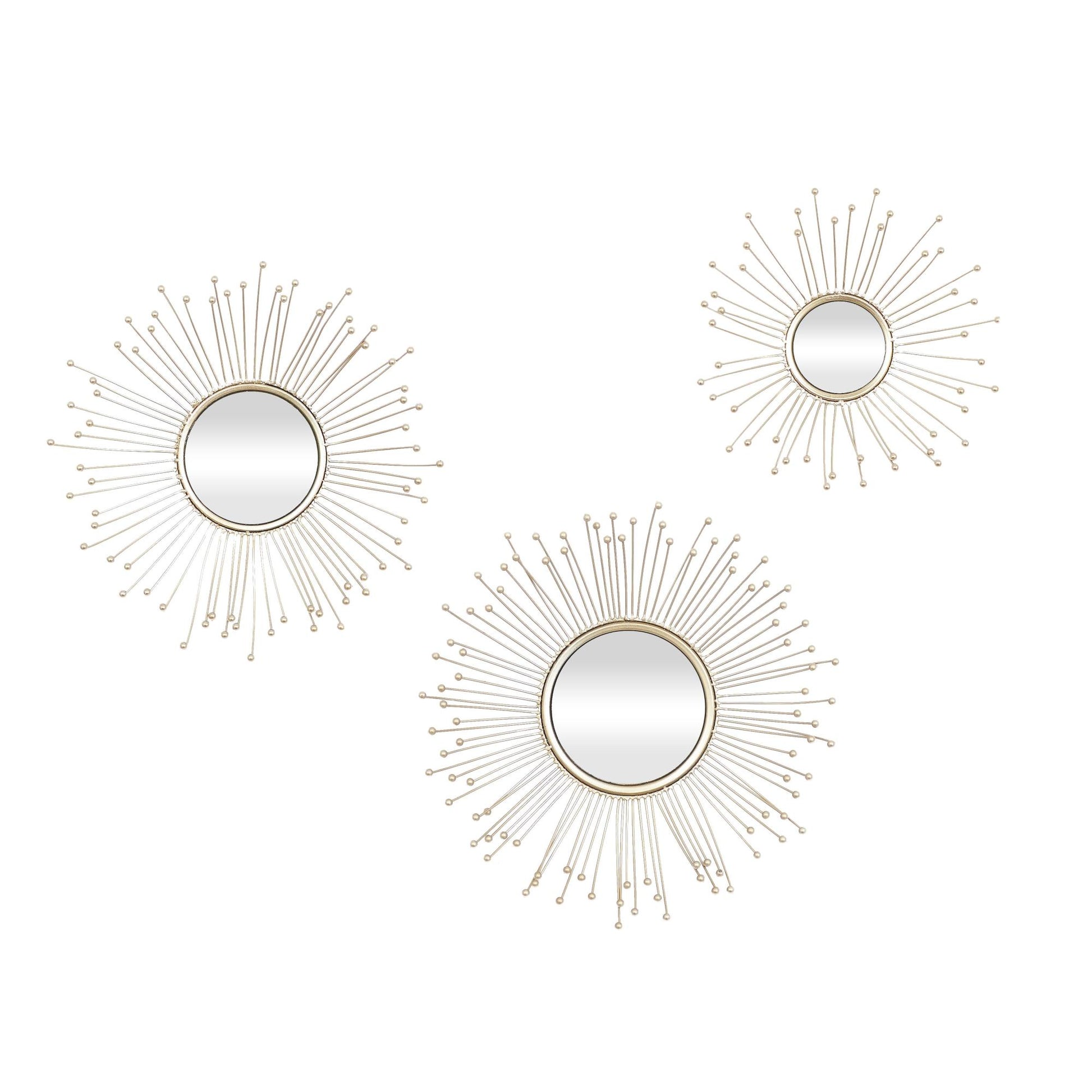 Set of 3 Starburst Gold Metal Room Wall Mirror