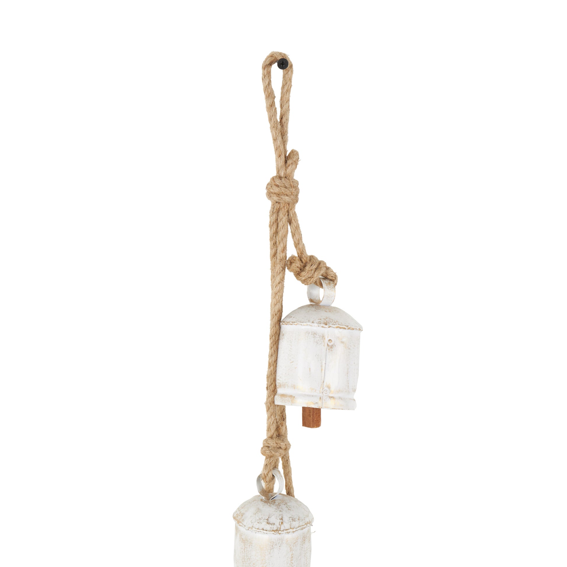 Metal Tibetan Inspired Indoor Outdoor Decorative Cow Bells with 4 Bells on Jute Hanging Rope
