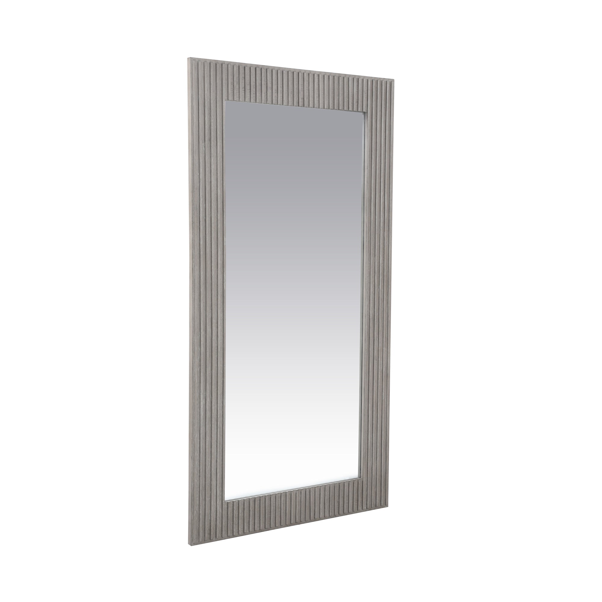 Gray Wood Washed Room Floor Mirror with Ribbed Frame