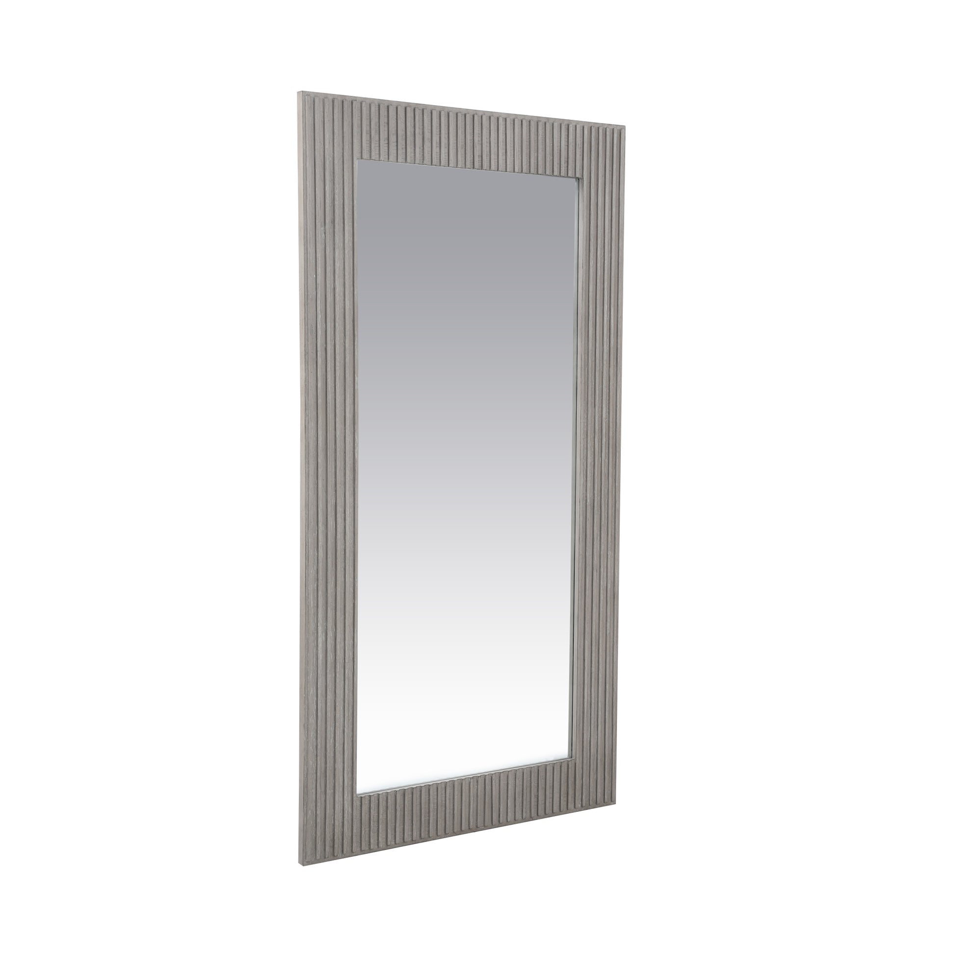 Gray Wood Washed Room Floor Mirror with Ribbed Frame