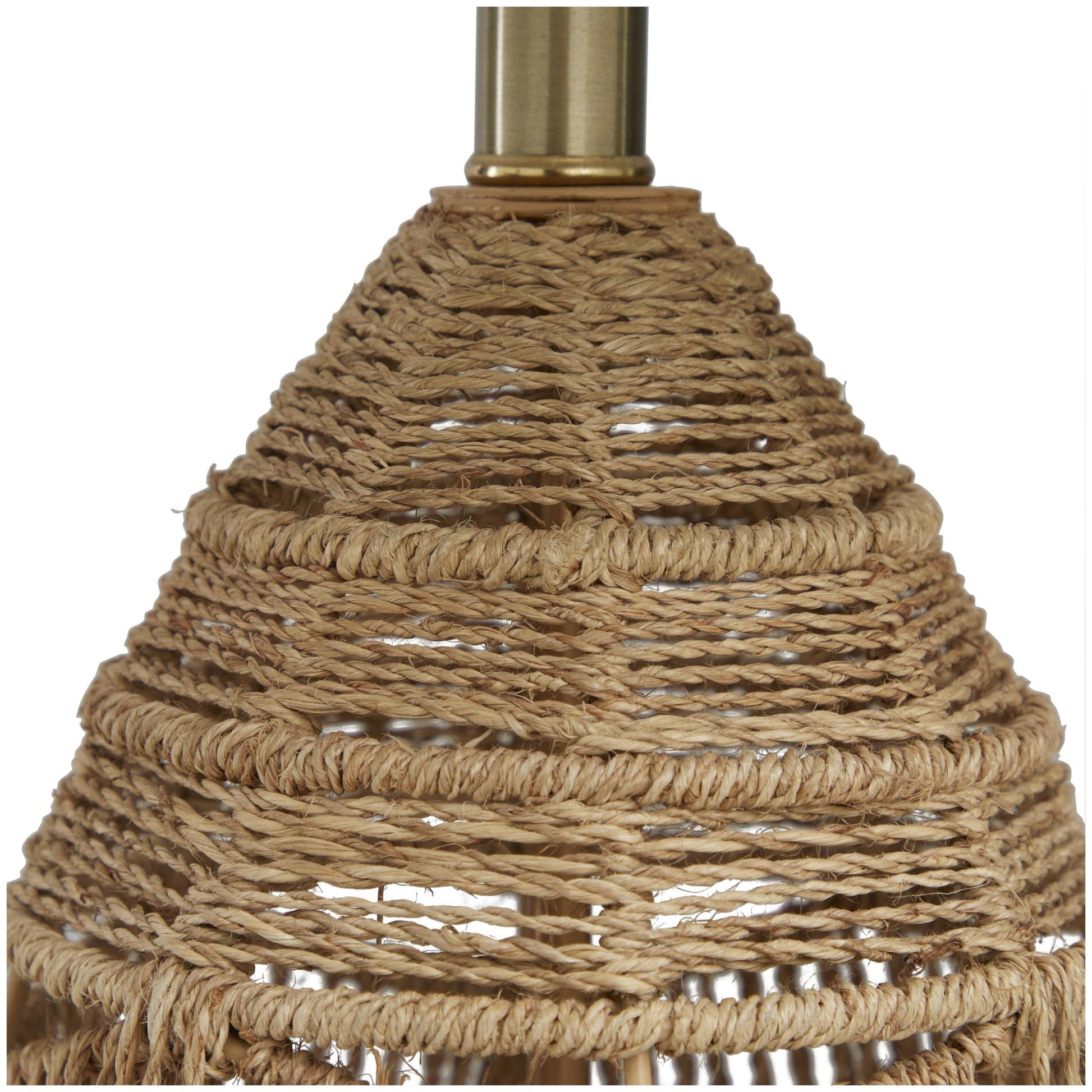 Brown Wicker Wood Handmade Woven Room Table Lamp with Zig Zag Pattern and Gold Base
