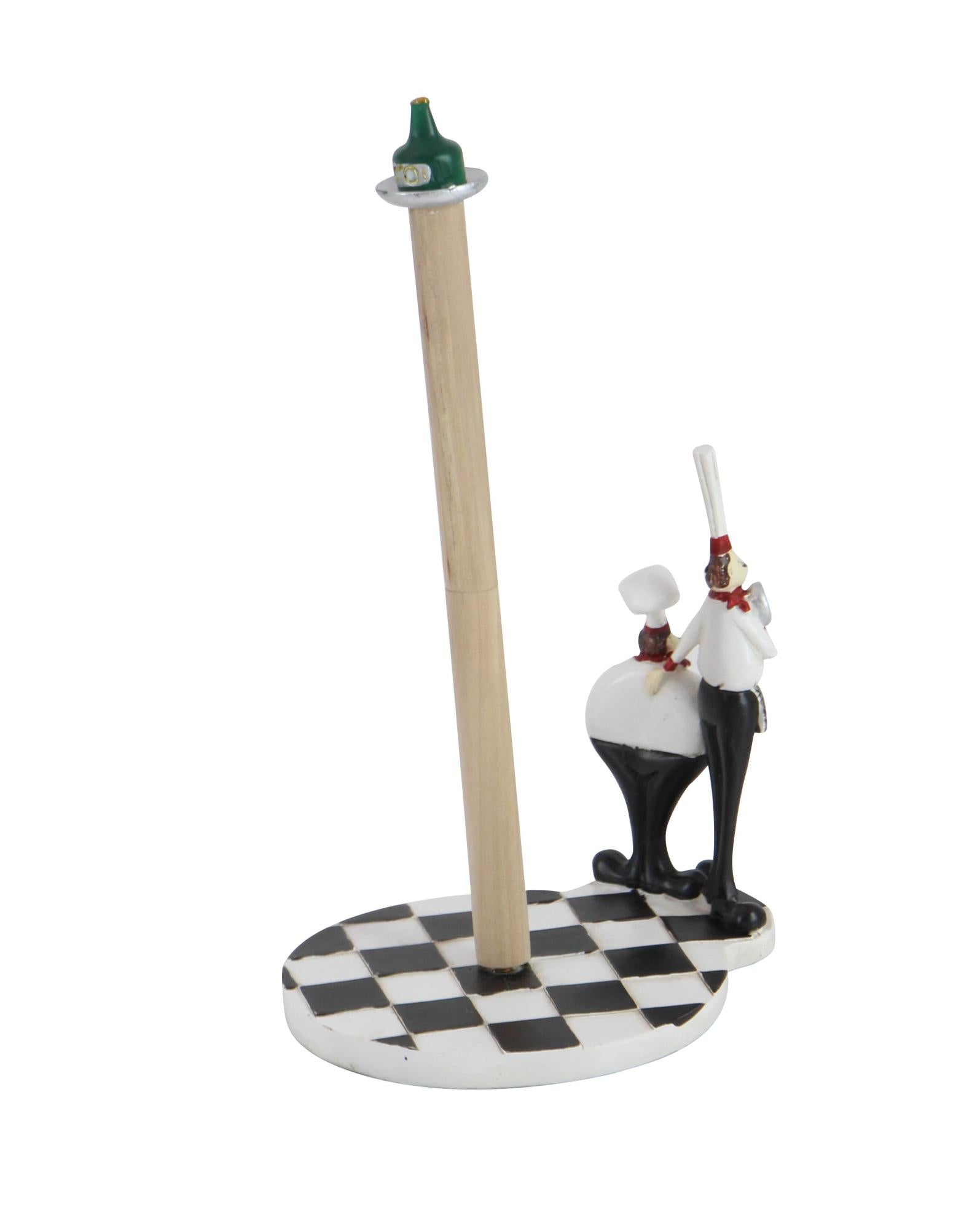 Chef White Polystone Countertop Paper Towel Holder with Checkered Base