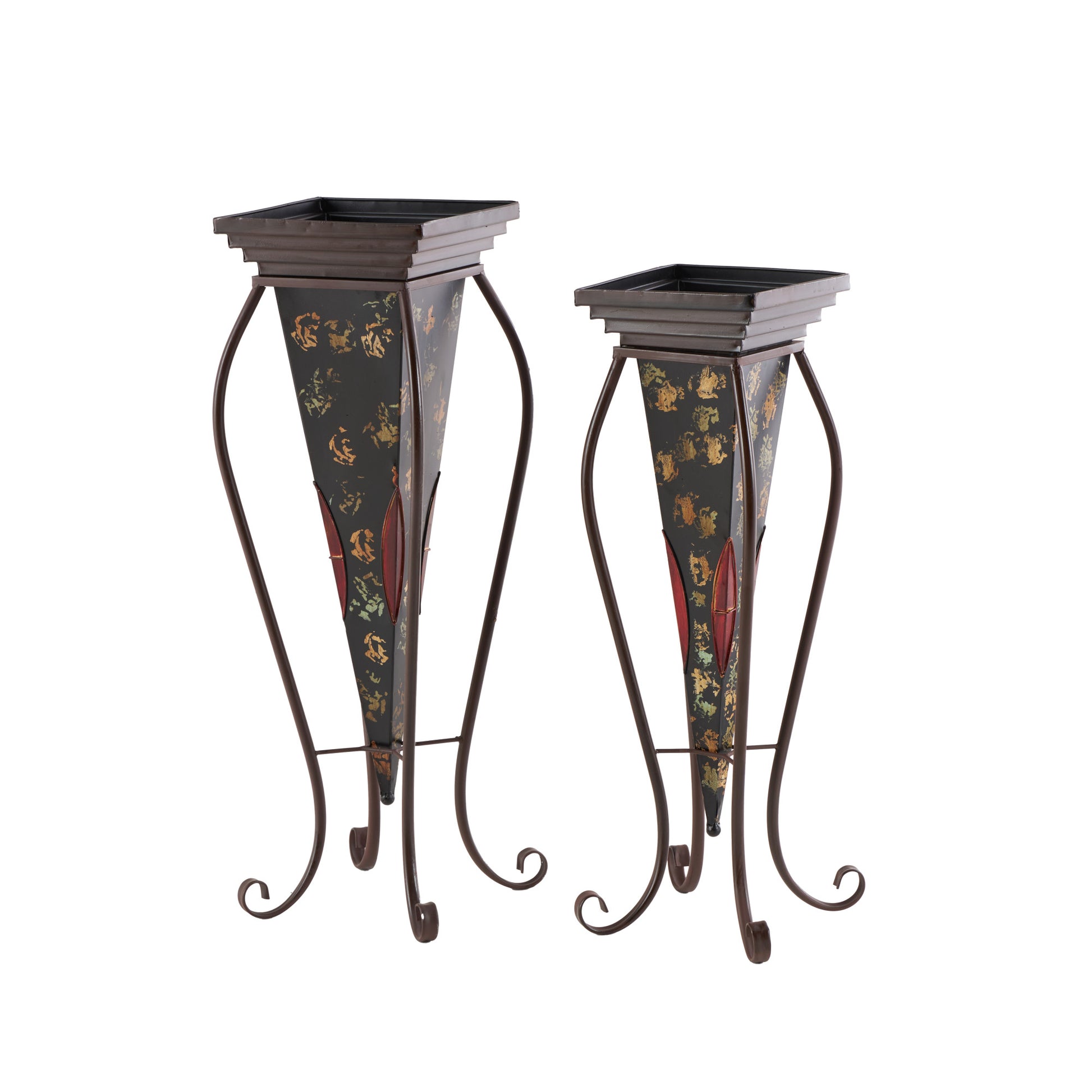 Set of 2 Scroll Brown Metal Indoor Outdoor Planter