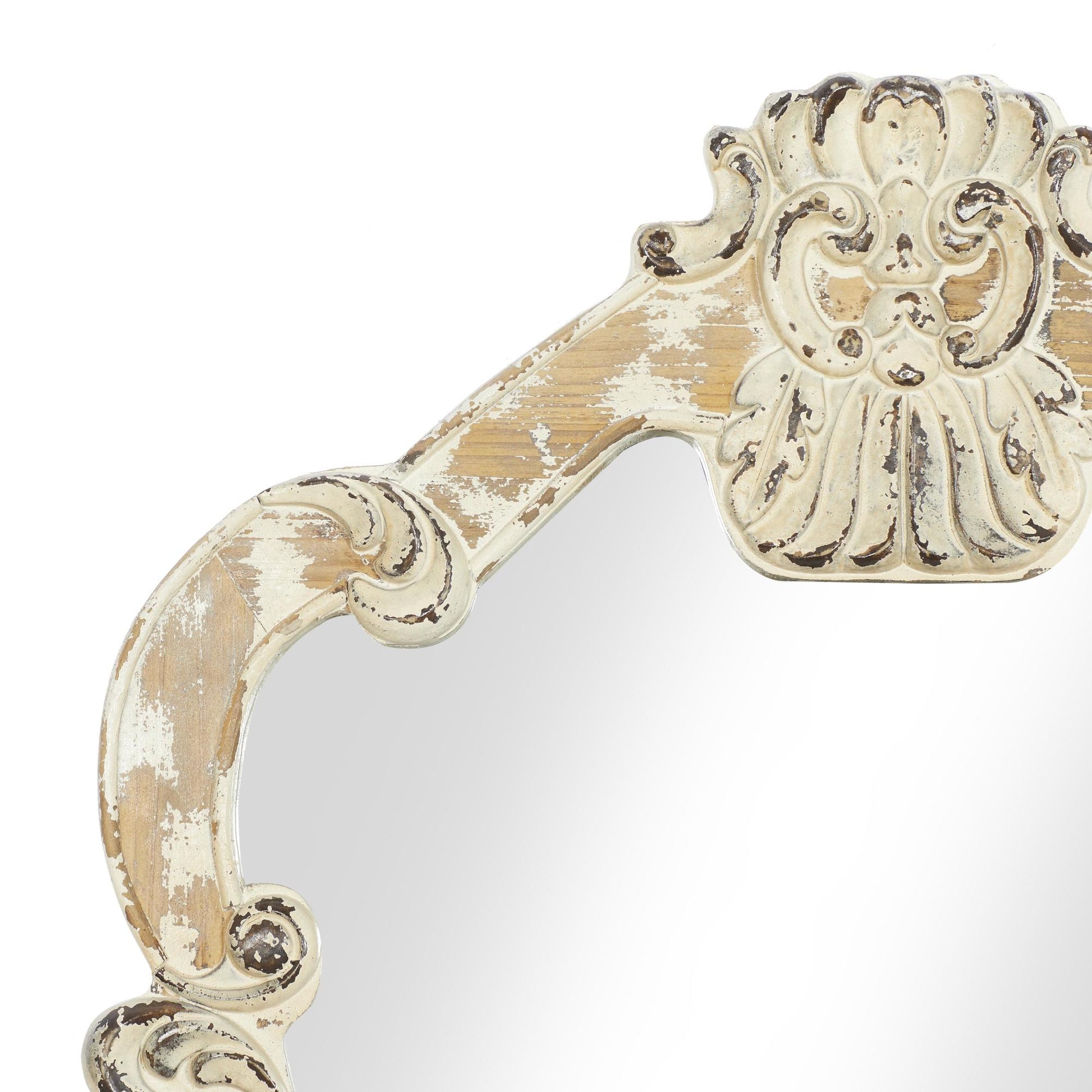 Scroll Cream Wood Distressed Vintage Carved Acanthus Room Wall Mirror