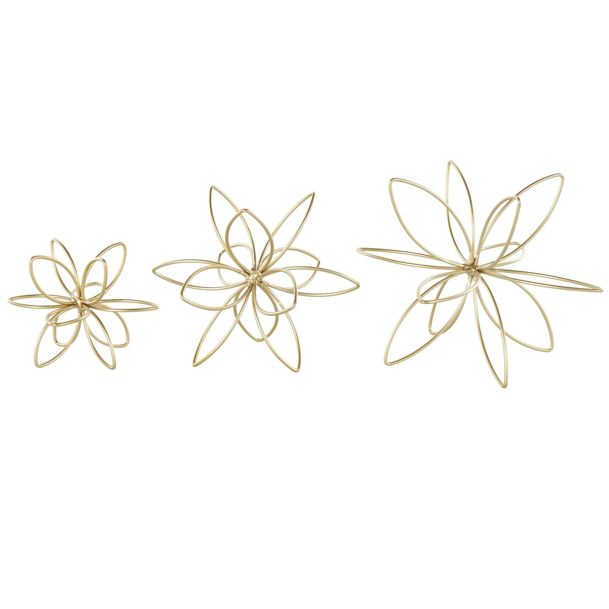CosmoLiving by Cosmopolitan Set of 3 Floral Gold Metal Wire Decorative Sculpture