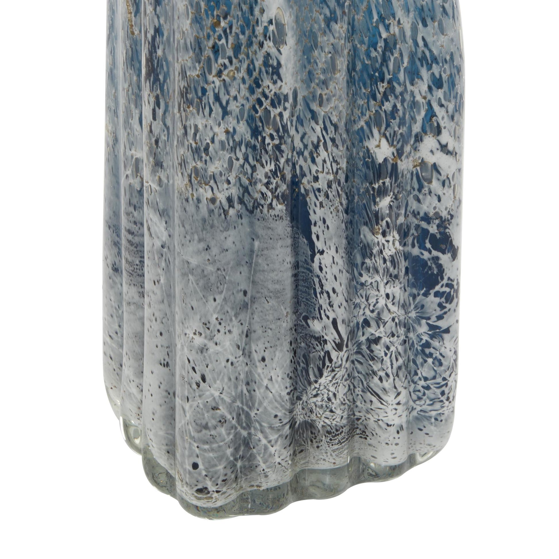 Set of 2 Abstract Blue Glass Handmade Blown Decorative Vase